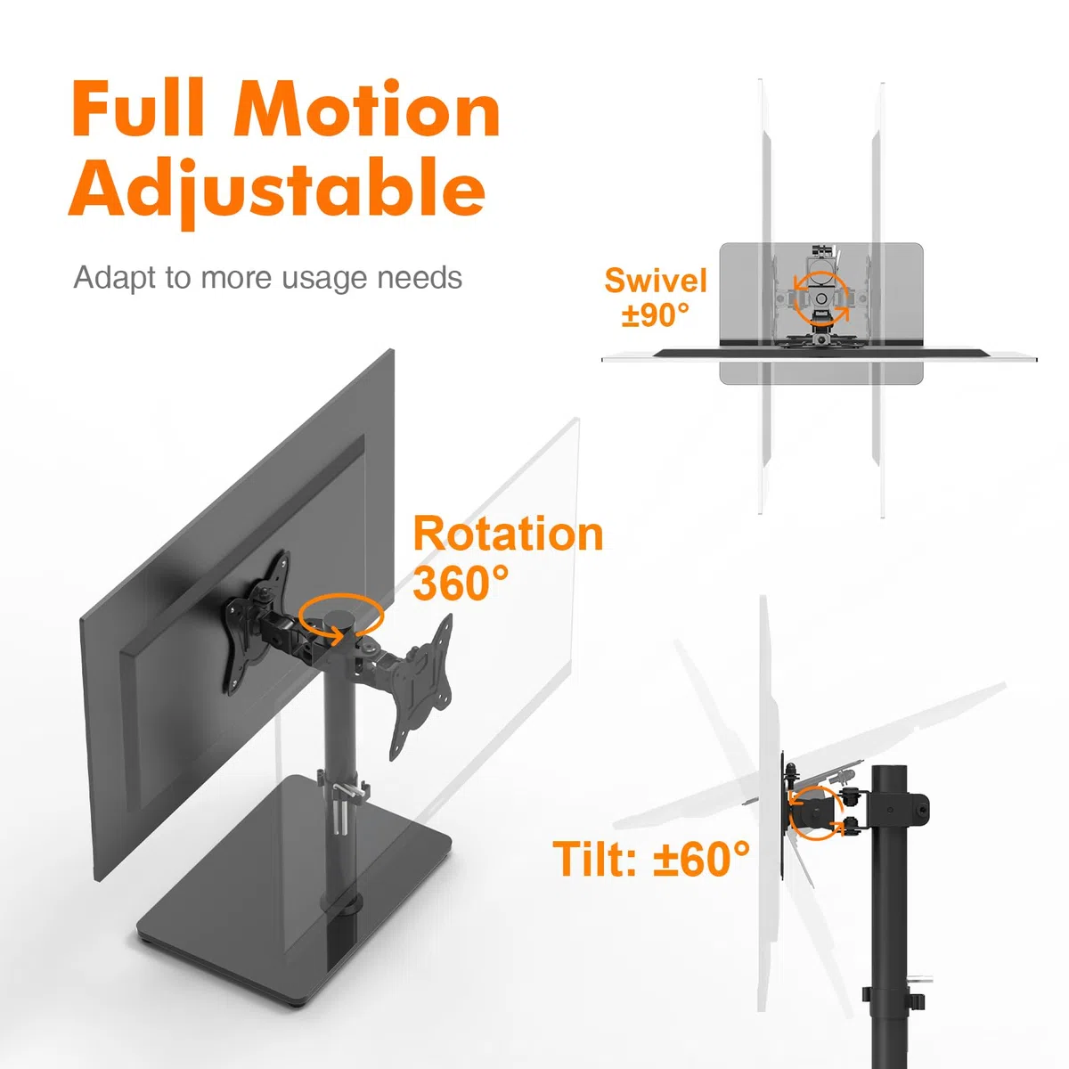GRIFEMA Soporte TV Pie para Pantallas de 13-32 Pulgadas, Soporte de TV de Mesa con Giratorio y Altura Ajustable, hasta 10 kg, VESA 75x75/100x100 mm GB1005-1