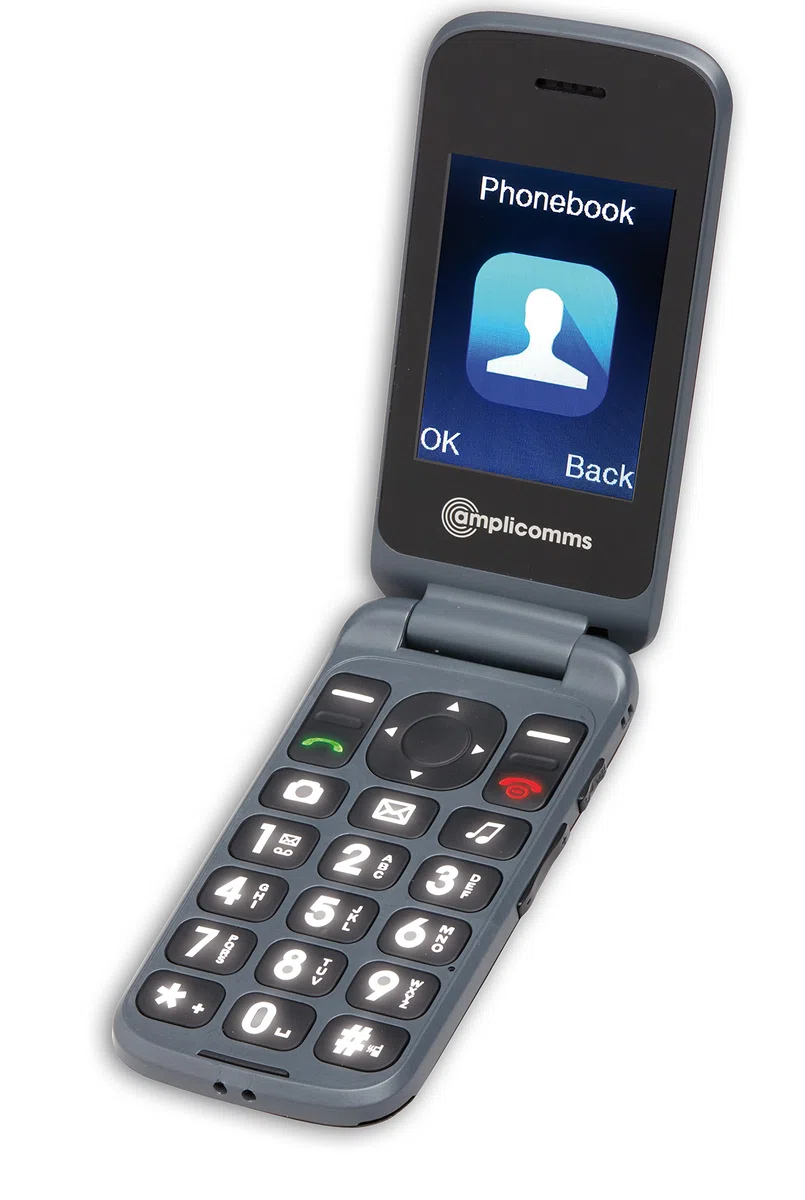 amplicomms 907907 - Teléfono para Personas Mayores con botón de Emergencia, Color Negro