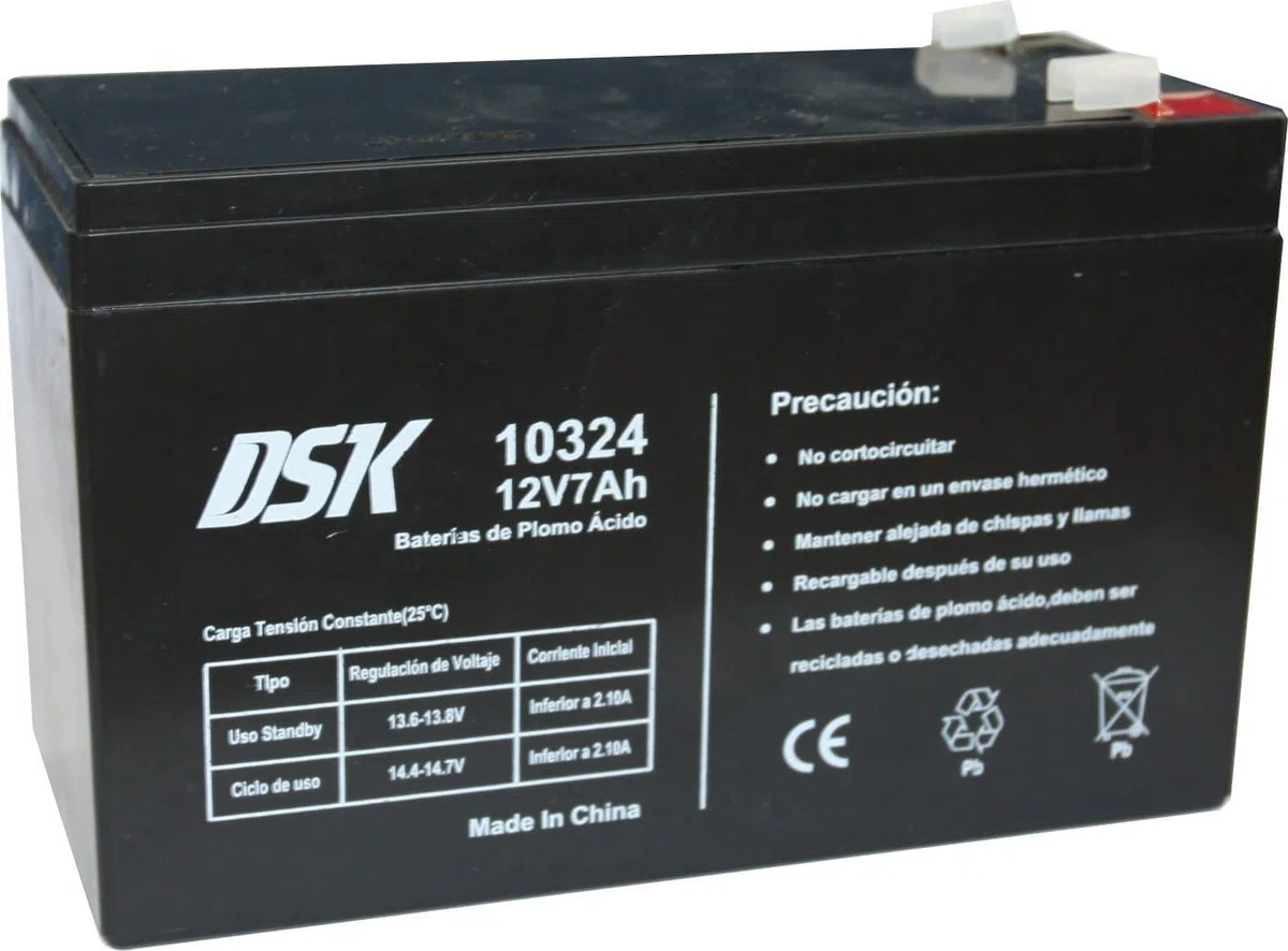 DSK 10324 - Batería de Plomo AGM Recargable y Sellada de 12V con 7Ah. Ideal para Coches Infantiles y Motos eléctricas, patinetes, Sistemas UPS, Sistemas de Seguridad y comunicación…