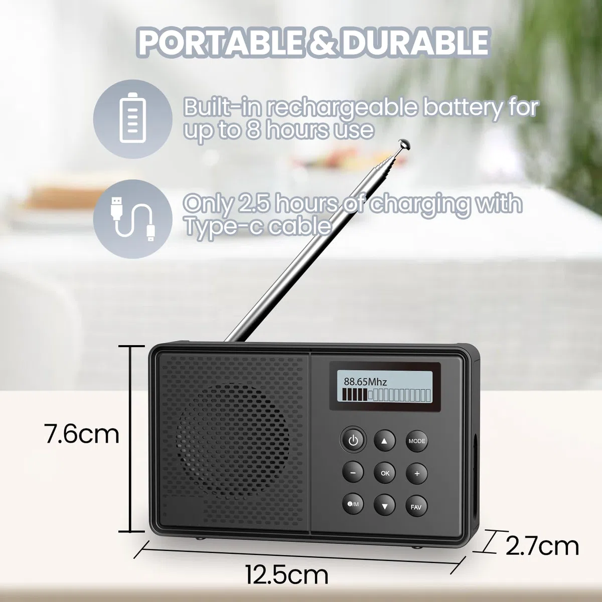 Arafuna Radio Portatil Pequeña Recargable, Radio FM/Dab con 40 Emisoras Presintonizadas, Radios Pequeñas Digitales con Temporizador De Apagado, Despertador Doble