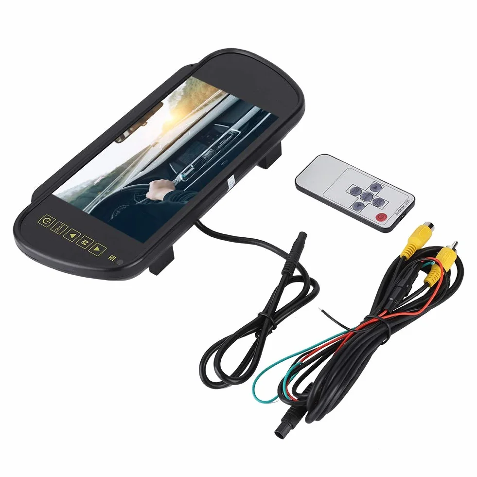 Espejo retrovisor LCD, espejo retrovisor para automóvil de 7 pulgadas Monitor de atenuación automática Cámara de visión trasera con soporte