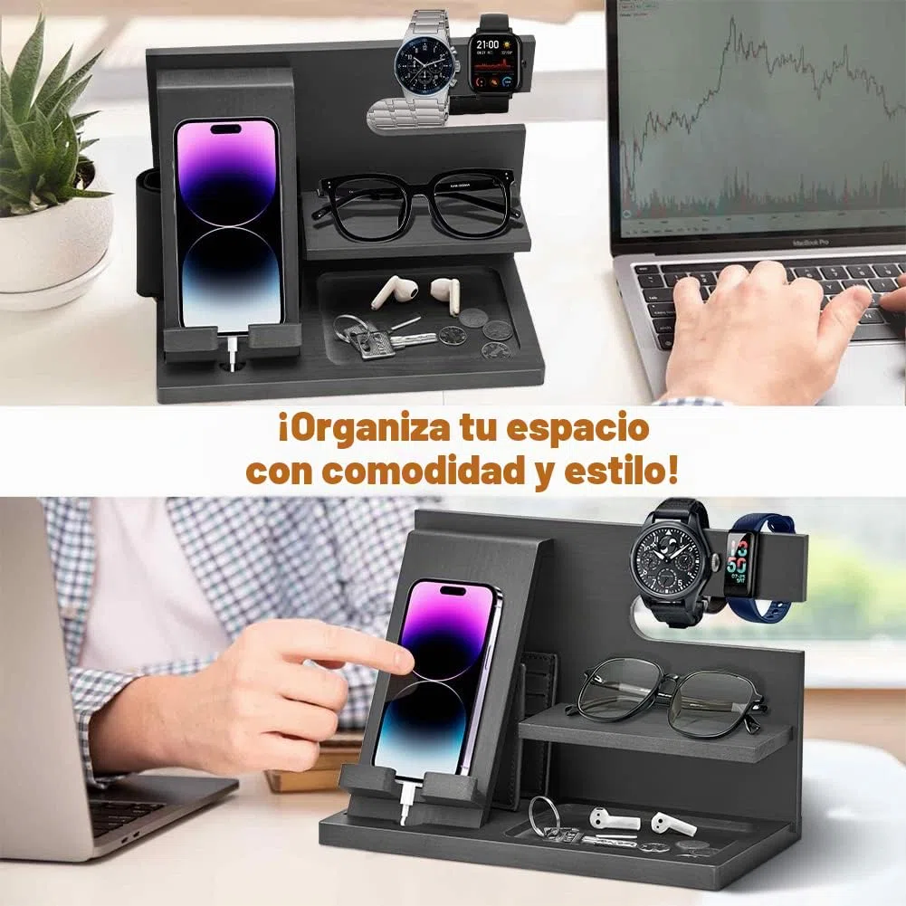 AliveByte Regalos Navidad Originales Hombre Valentin Soporte Movil Madera Regalo Cumpleaños Hombre Soporte de Carga Estación para Movil Regalo Festa del Papa Idea Navidad Anniversario Regalos Negro
