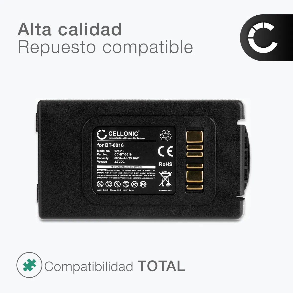 CELLONIC 1x Batería para Escáner códigos de Barras Compatible con Datalogic Skorpio X4, Skorpio X3, 94ACC0046 - (6800mAh, 3.7V)
