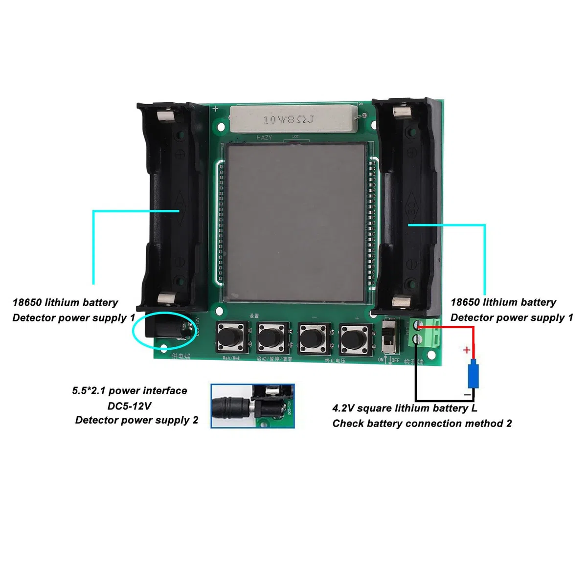Probador de capacidad de batería de litio, medidor de capacidad real de descarga de batería de litio, módulo de medición digital MaH MwH de alta precisión para 18650 XH M239