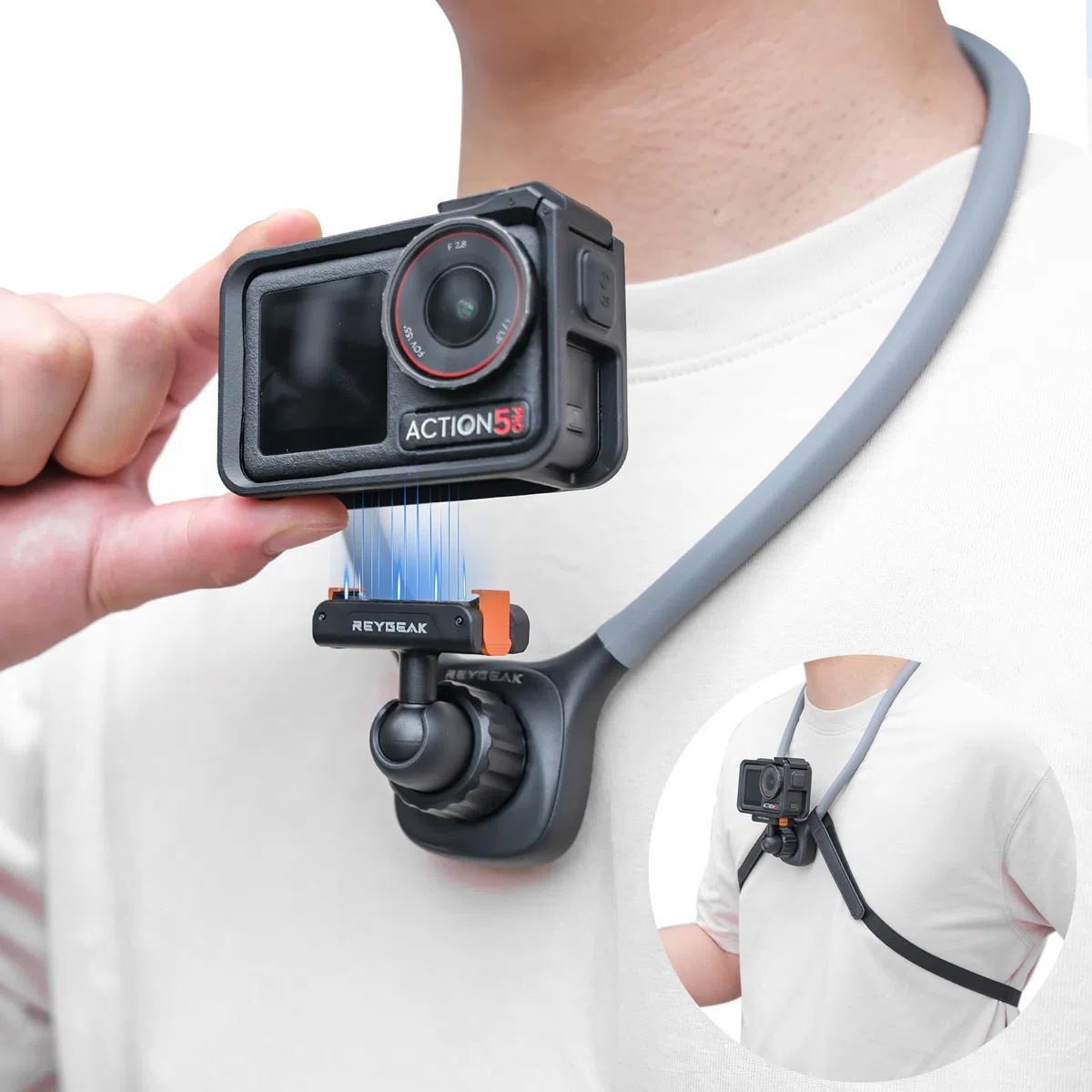 REYGEAK Soporte de Cuello magnético para dji Osmo Action, Soporte para cámara POV, Soporte con Correa de Pecho Ajustable Compatible con Accesorios dji OSMO 360/Action 5 Pro/4/3