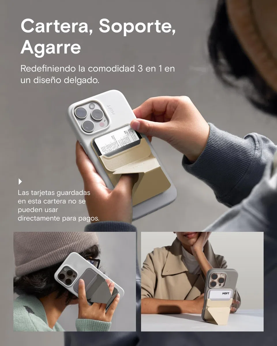 MOFT MagSafe Cartera Soporte para iPhone 17/16/15/14/13 Series Compatible con MagSafe, Soporte Magnético de MOVAS Cuero Vegano para Teléfono con 3 Ángulos de Visión, 2 Soportes Tarjetas