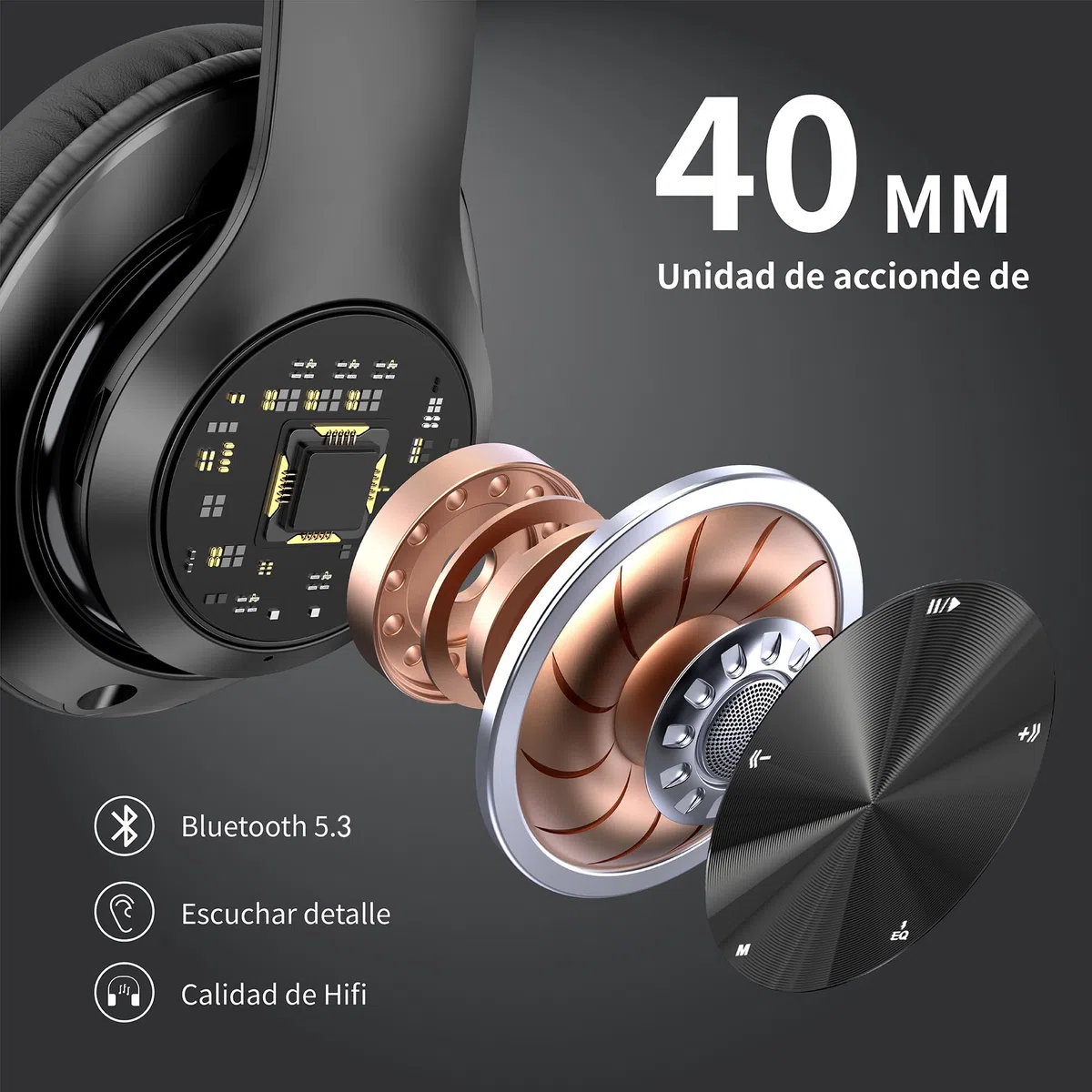 9S Auriculares Inalambricos Bluetooth Plegables, 60 Horas de Reproducción Cascos Inalambricos Bluetooth Diadema Estéreo HiFi con Micrófono, 6EQ Modos, Soporte Micro TF/FM, Para PC/TV/Fones (Negro)