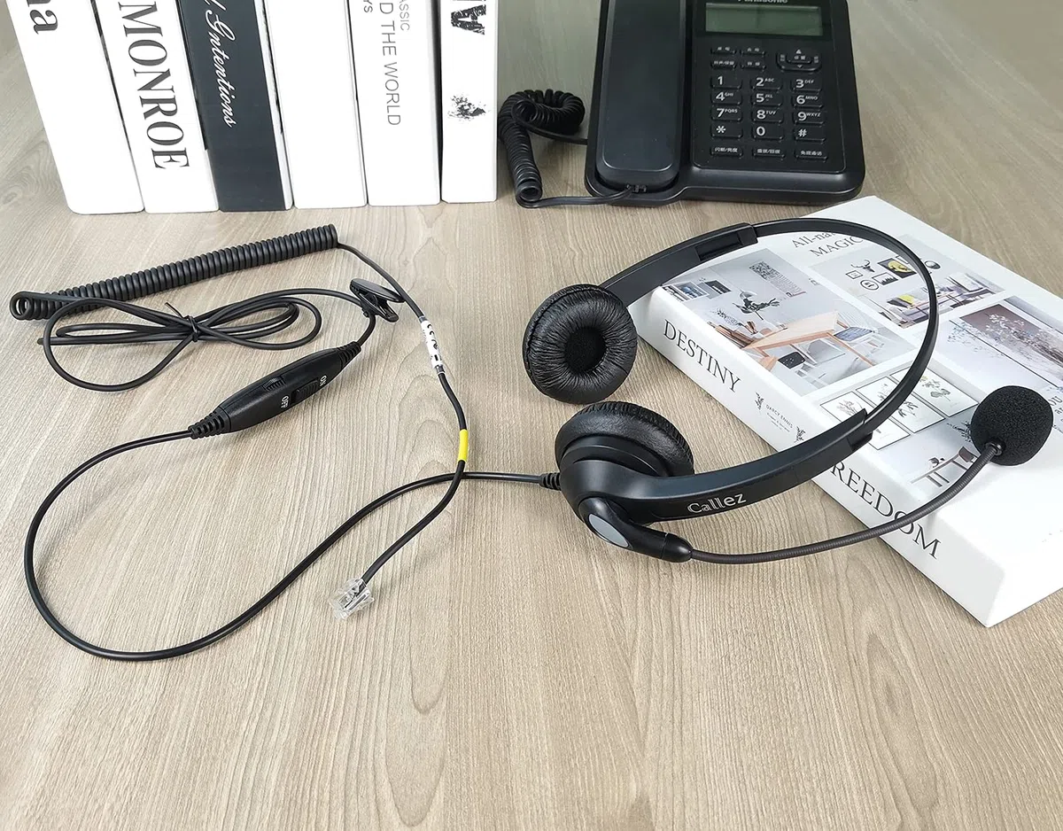 Auriculares Teléfono Fijo RJ9, Micrófono con Cancelación de Ruido, Cascos Binaurales para Grandstream GXP2130 2135 2160 1620 1630 Yealink SIP-T41P T21P T23G T40 Snom D725 Avaya Oficina Call Center