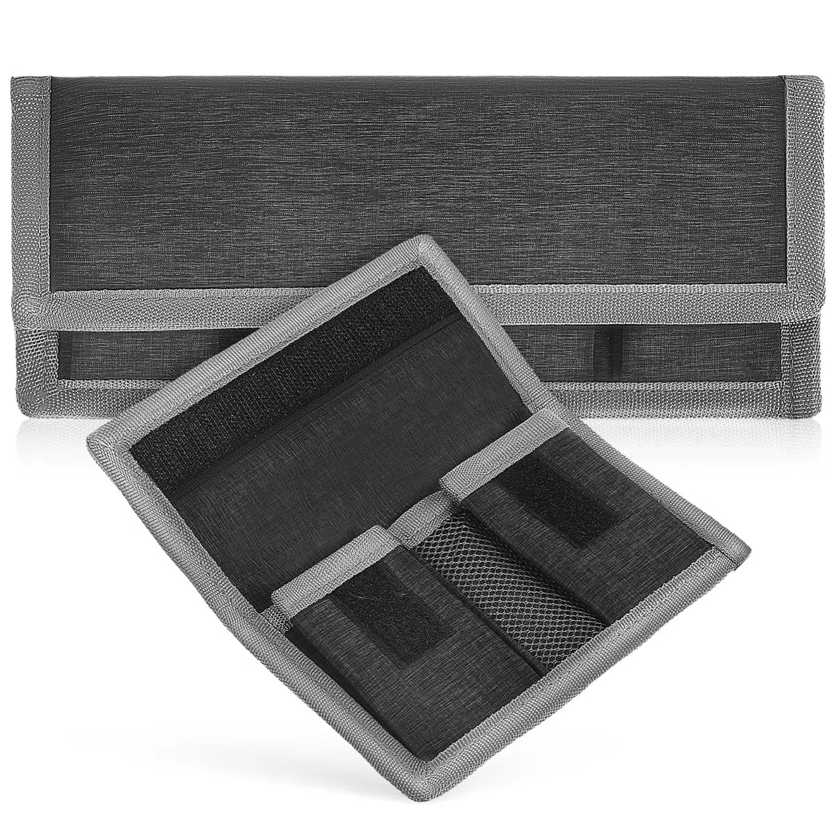 NUOBESTY Bolsas de Almacenamiento para Baterías Electrónicas y Cámara, Estuche Portátil de Tela Seca Cierre Adhesivo, Pack 1 Grande 1 Pequeño, Protección contra Agua para Fotógrafos, Negro