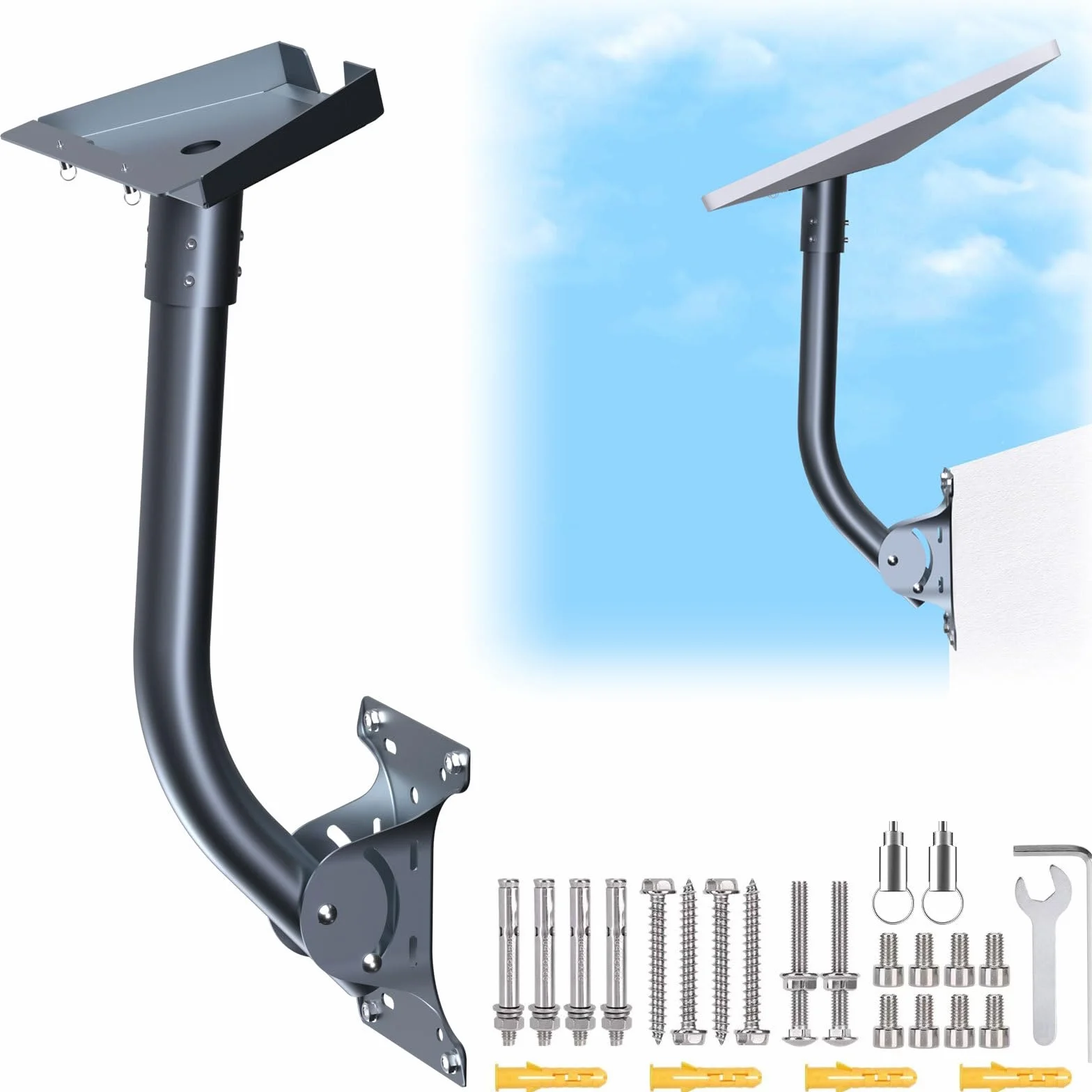 Starlink Gen 3 Mount, Kit de Montaje Ajustable, Compatible con Adaptador de Tubo Estándar Starlink Gen 3/V3, Soporte de Pared Largo para Kit de Internet Satélite