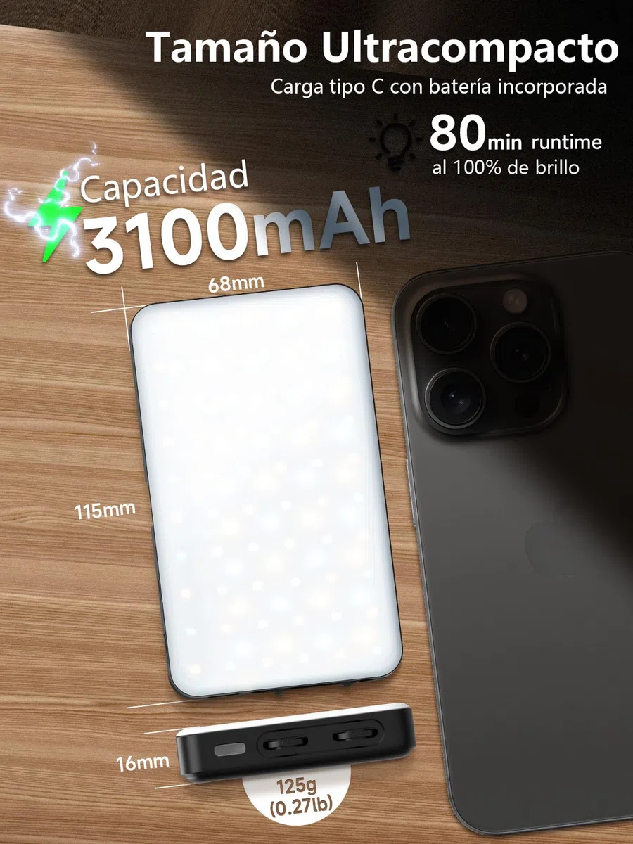 Moman PC8 Antorcha LED RGB Fotografia Portátil de 125g con Batería Recargable Iluminación Vídeo para DSLR Reflex, Foco-Cámara-Antorcha-Video-Led