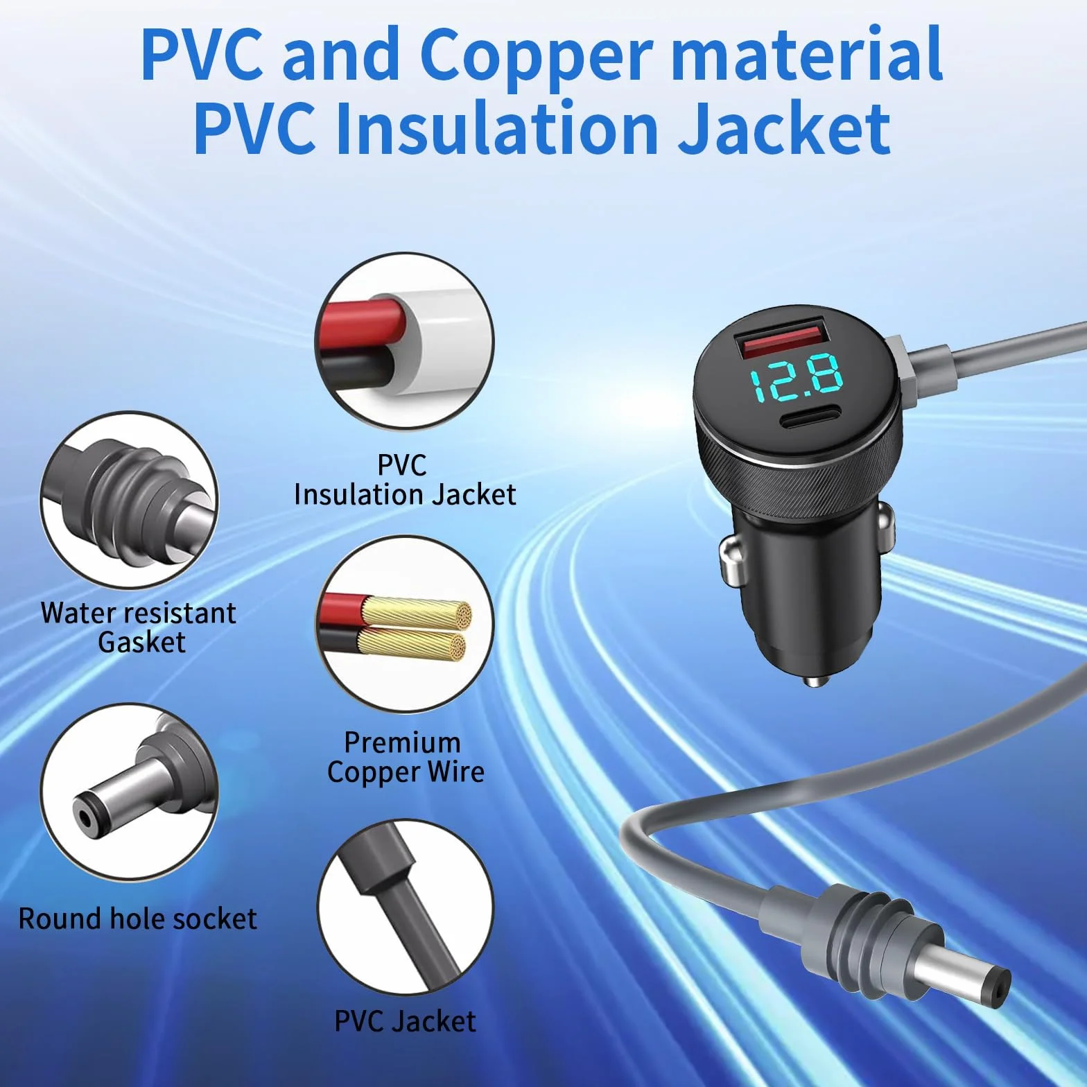 Starlink Mini DC Cable de alimentación para automóvil 3 m/10FT Pantalla digital DC Cable de alimentación impermeable para automóvil 18AWG Starlink Satellite DC Fuente de alimentación