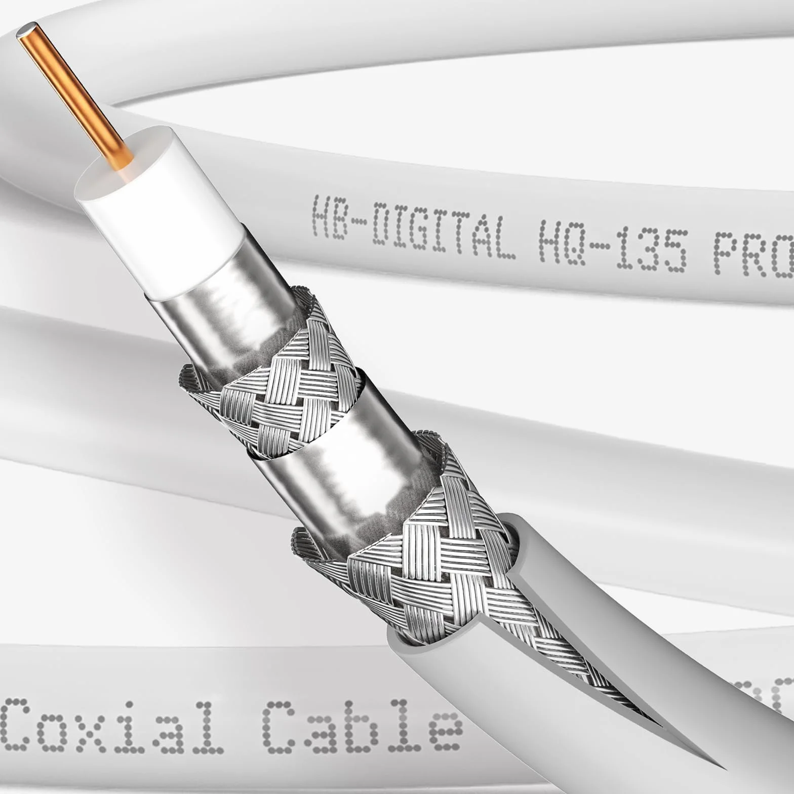 HB-DIGITAL 50m Cable Coaxial HQ-135 Cable de Antena 135dB Cable SAT 8K 4K UHD 4 Veces Apantallado Para Sistemas DVB-S / S2 DVB-C / C2 DVB-T / T2 DAB+ Radio BK + 10 F-Plug GRATIS