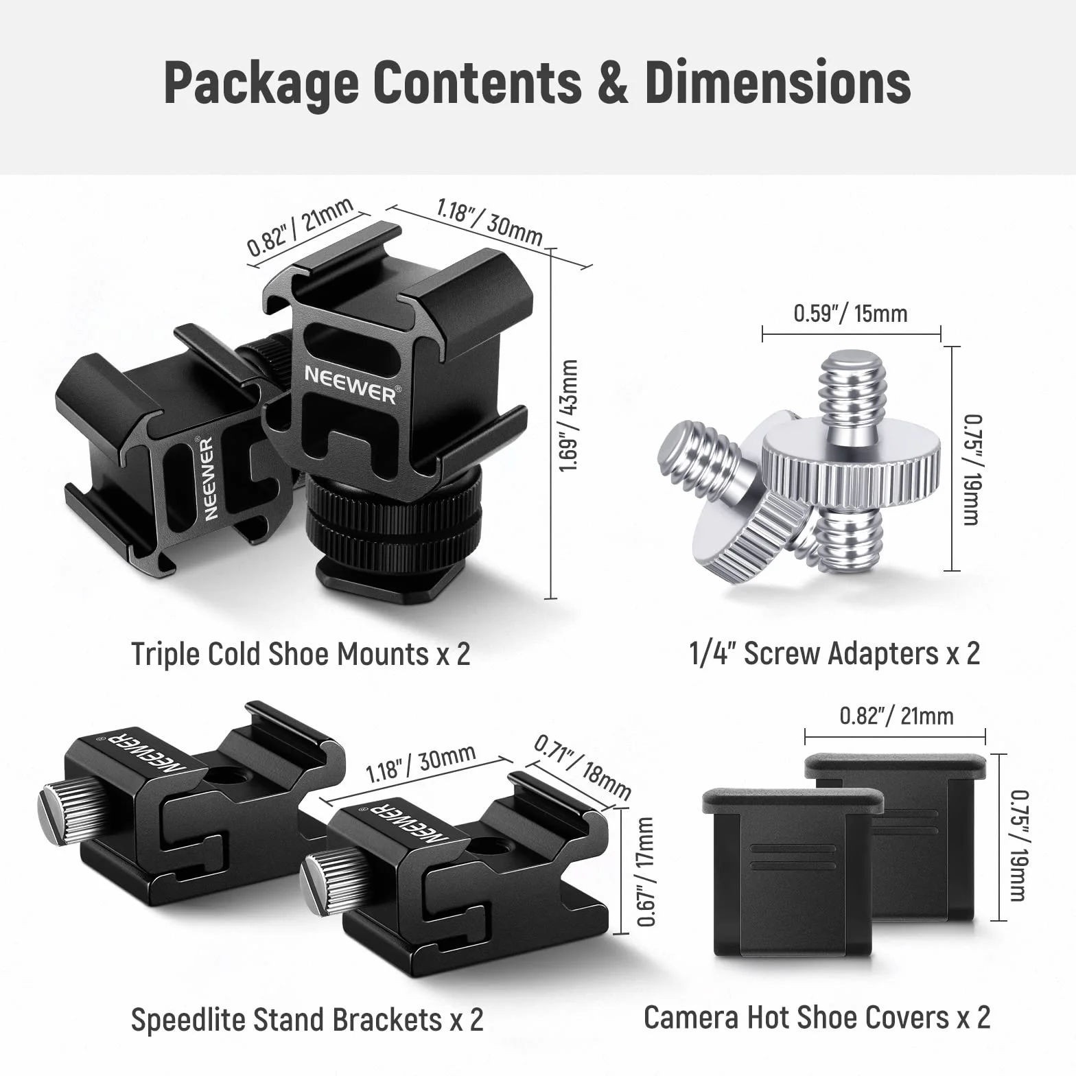NEEWER 8 PCs Adaptador Montura Zapata Caliente Kit, Tornillo 1/4", Soporte Pie Flash y Cubierta Zapata; Compatible con Cámaras DSLR, Luces LED, Micrófonos, Soportes de Iluminación y Monitores