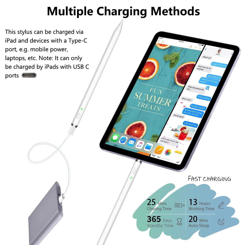 Pencil 1ª Generation para iPad A16 (2018-2025): con Carga rápida USB C - Rechazo de Inclinación y Palma - Lápiz para iPad 11/10/9/8/7/6 - Air 3/4/5/M2/M3 - Mini 5~7 - Pro 11"/12.9"/M4