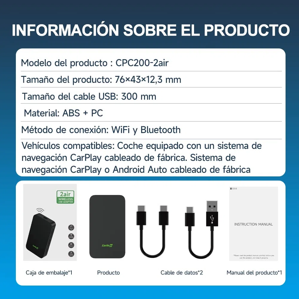 Carlinkit 5.0 CarPlay y Android Auto inalambrico (2 en 1),For para Coches equipados con CarPlay y Android Auto(año de fabricación: 2017 a 2024) 5GHz WiFi, Auto Connect, Actualización en Línea