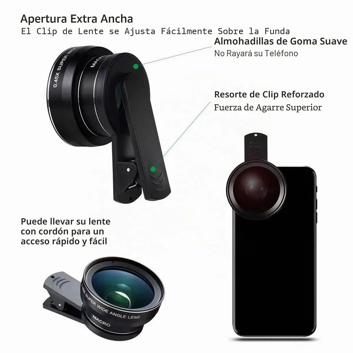 Lente de cámara de teléfono, Objetivo para movil 2 en 1, Macro 12,5X para movil, Objetivo Gran Angular de 0,45x para iPhone Samsung y la mayoría de Smartphones