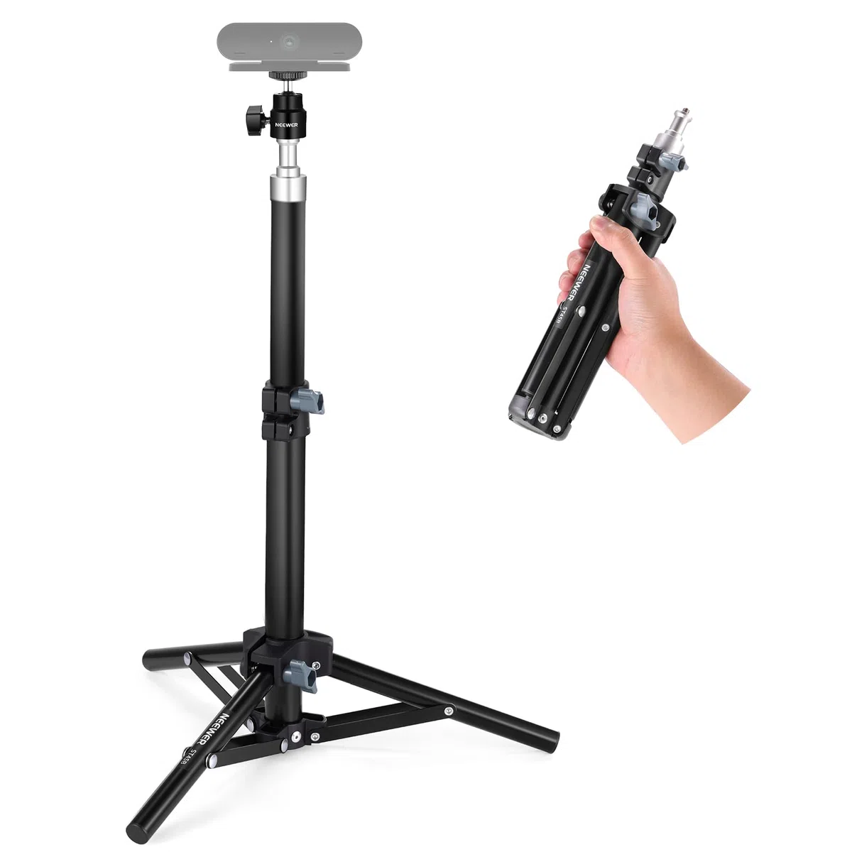 NEEWER Webcam Trípode Escritorio, Minicámara Trípode Mesa con Soporte Teléfono, Compatible con iPhone, Logitech Anker Emeet, Aro Luz para Gabación de Video, Transmisión en Vivo, Zoom Call, ST45B