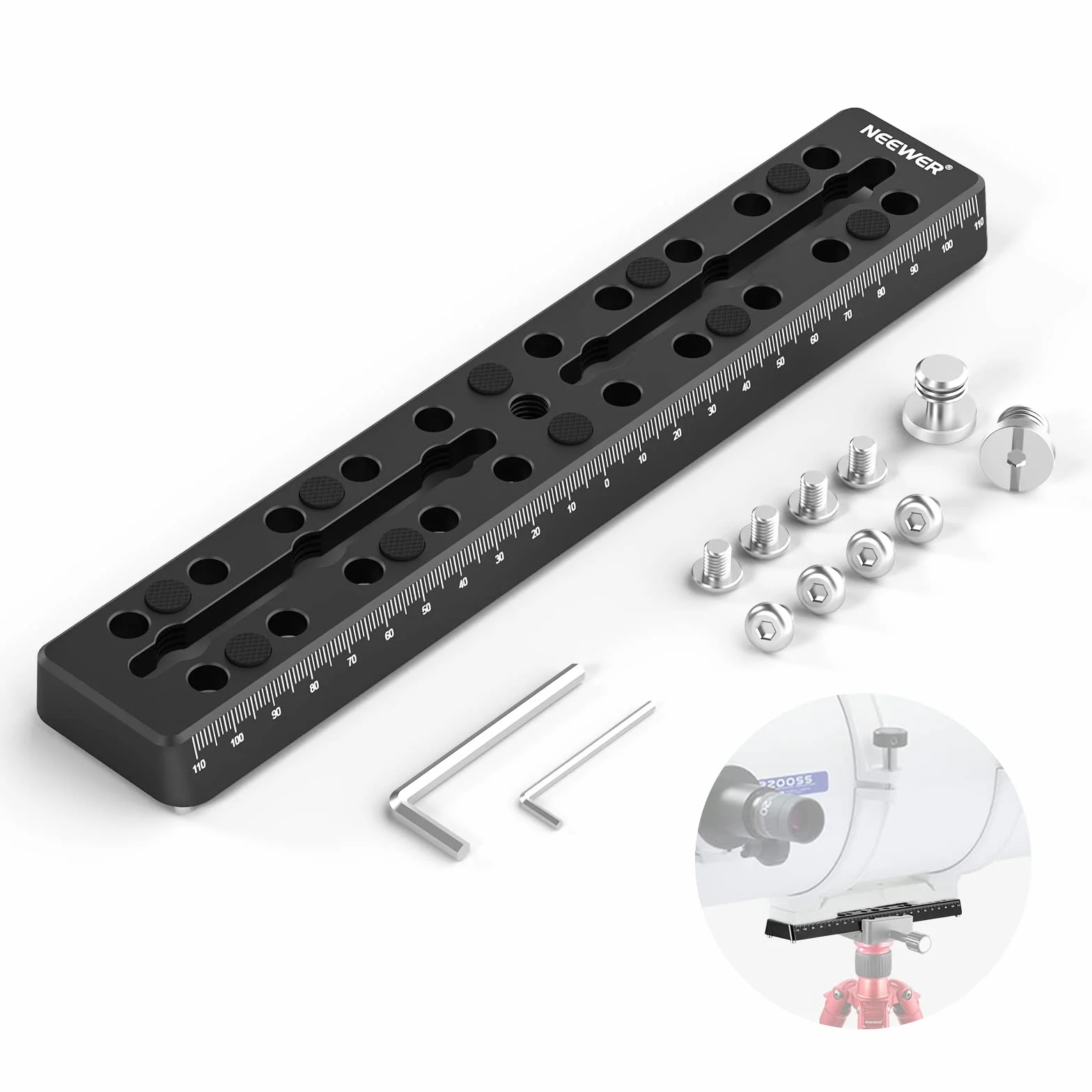 NEEWER 9"/230mm Barra de Riel de Placa de Cola de Milano, Placas de Montaje de Metal con M6 1/4" 3/8" Tornillo para Adaptador de Montura de Telescopio OTA Trípode Ecuatorial de Astrofotografía, QR003