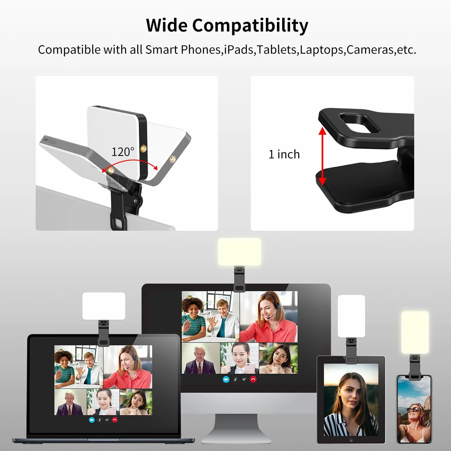 Newmowa Selfie Light, Clip Recargable en la luz del teléfono con Sensor de luz Inteligente para teléfono/portátil/Tableta/cámara, 3 Modos para TikTok/Maquillaje/Selfie/videoconferencia