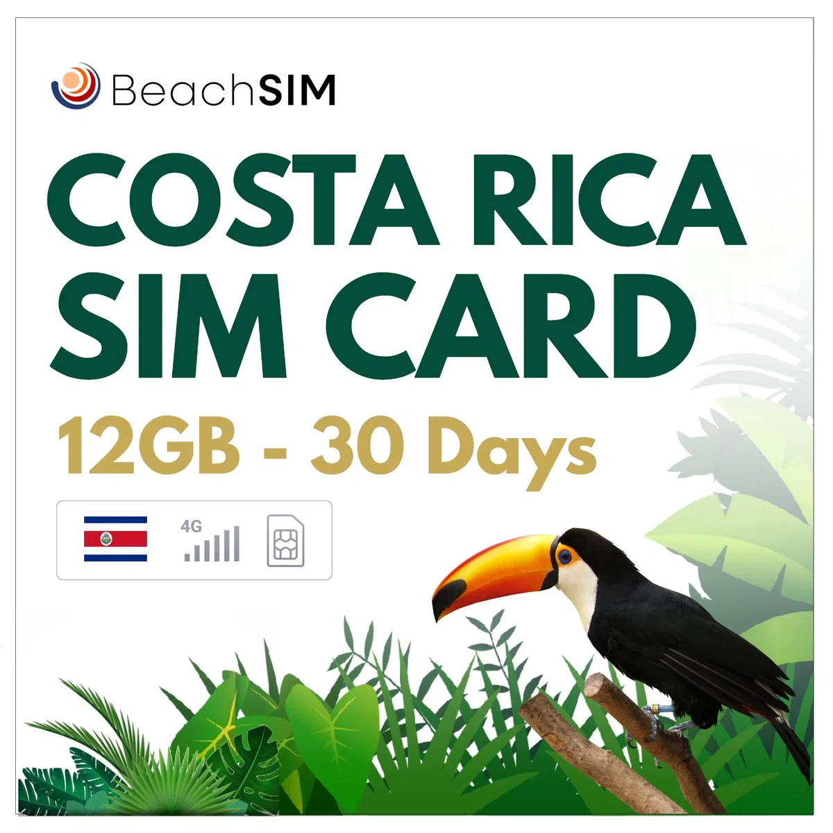 Tarjeta SIM Costa Rica 30 días. 12GB de Datos a velocidades 4G/5G. Solo SIM de Datos. Roaming Gratuito en Panamá, Nicaragua y más de 9 países de Latinoamérica.