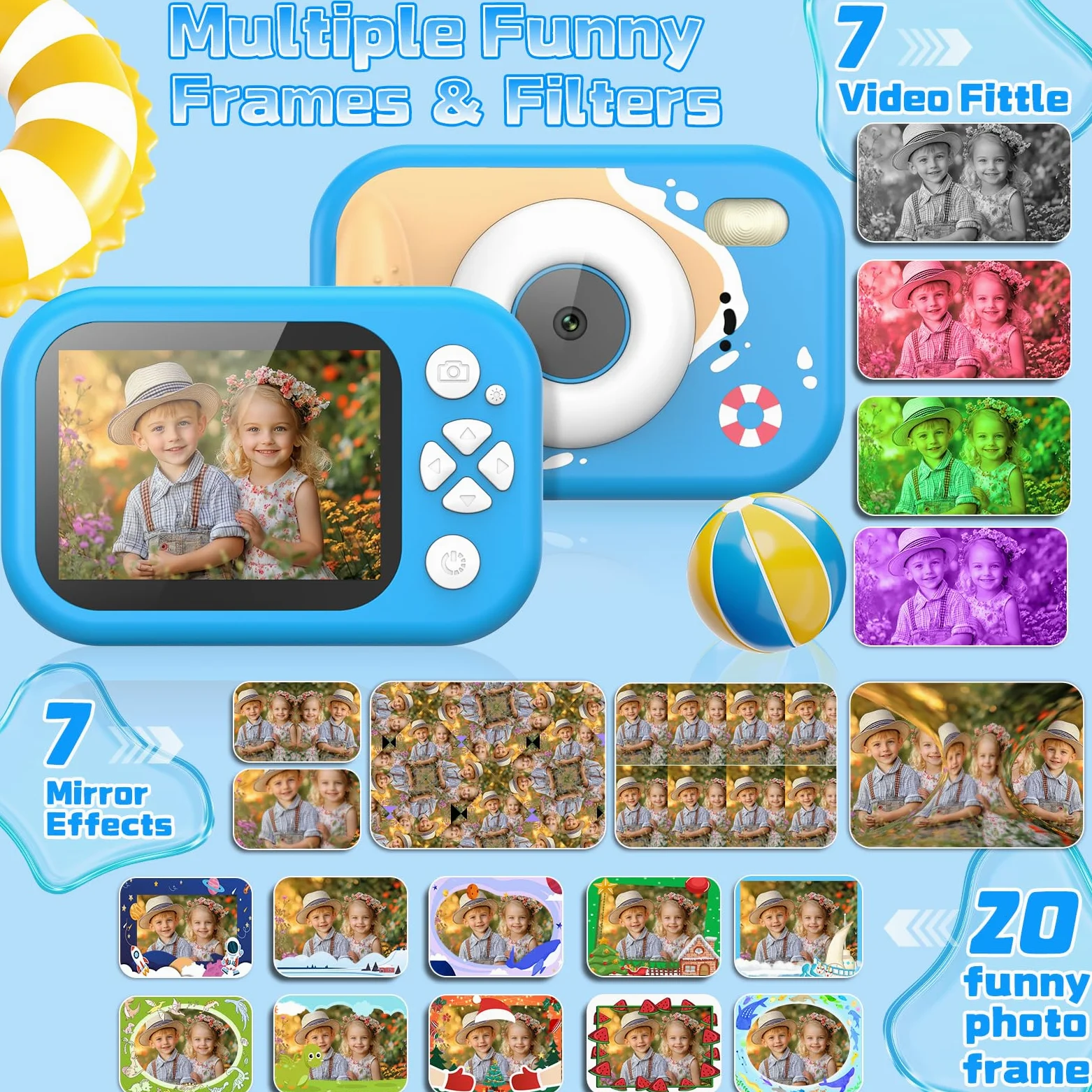 Cámara Subacuática Infantil 20MP - Resistente al Agua 3m, 1080p HD, Pantalla 2.4" + SD 32GB | Ideal para Selfies, Natación y Playas (Rosa)