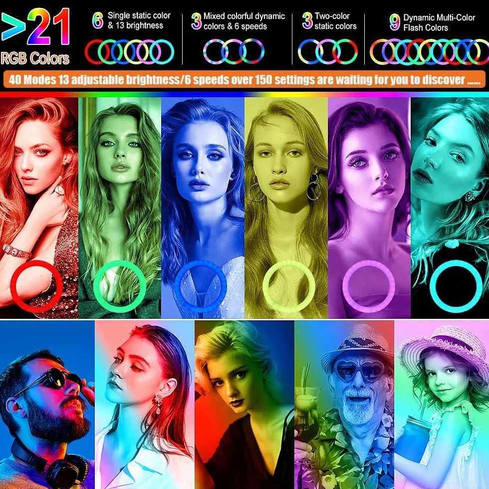 11.5'' Aro De Luz con Tripode Alto, GerTong Ring Light con 40 RGB Mode 13 Brillo para Móvil Youtube Maquillaje, Anillo de Luz LED con Control Remoto para Selfie Fotografía