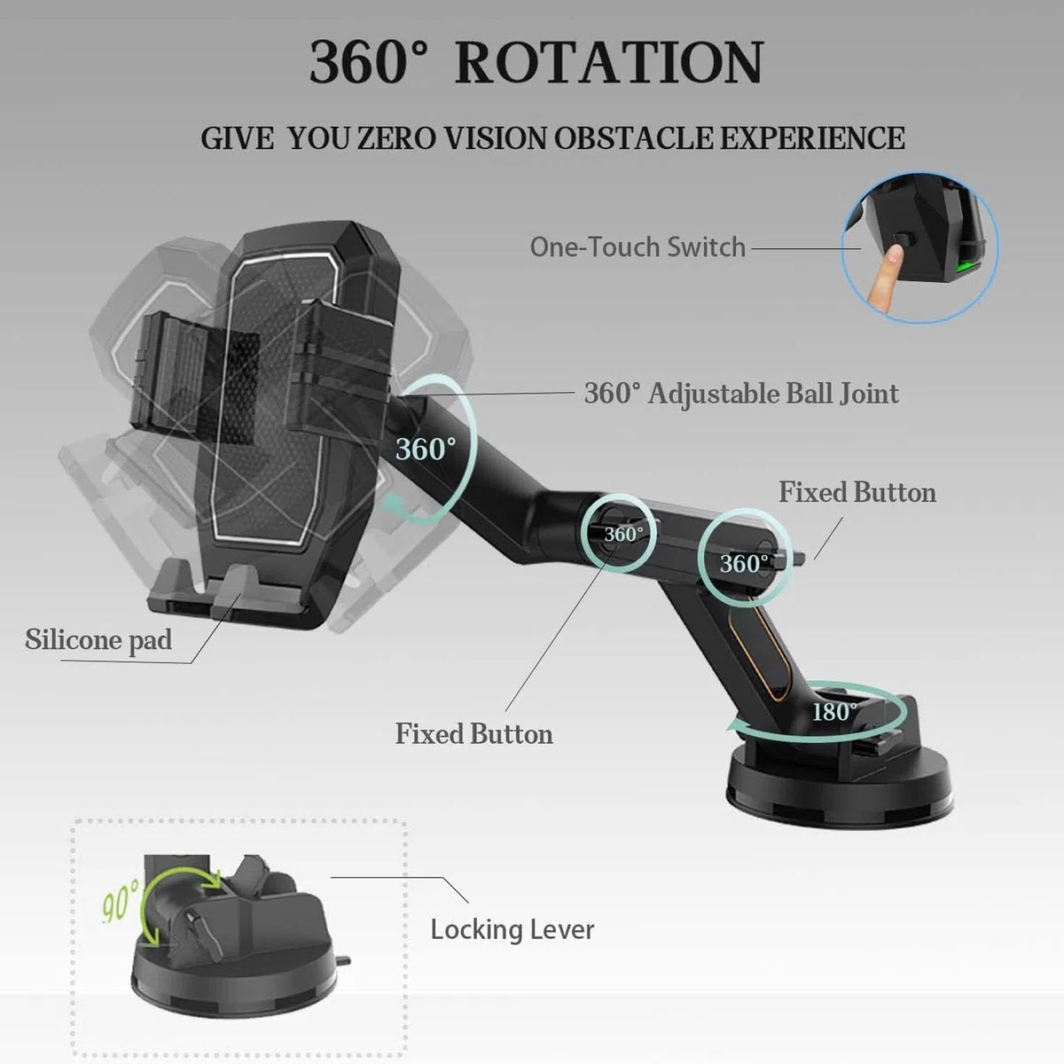 Annadue Soporte para Teléfono para Camión, Soporte para Teléfono Móvil Resistente para Salpicadero de Camión, Superventosa de Brazo Largo de 16,9 Pulgadas