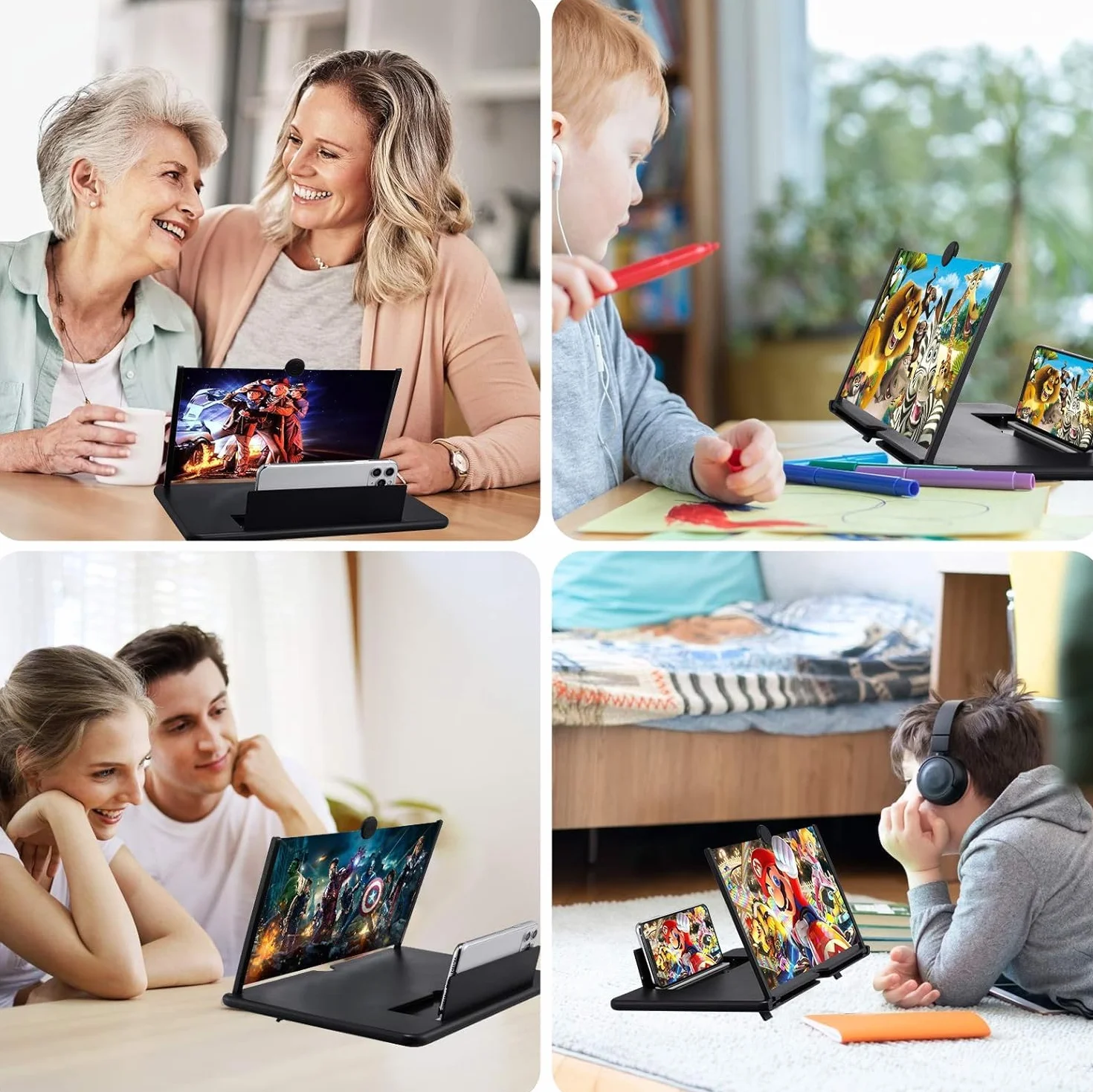 Amplificador de Pantalla para Movil, 14 Pulgadas HD Lupa para Móvil, 3D Pantalla Aumento movil para Ver Películas y Videos, Lupa Pantalla Plegable para Todos los Smartphones