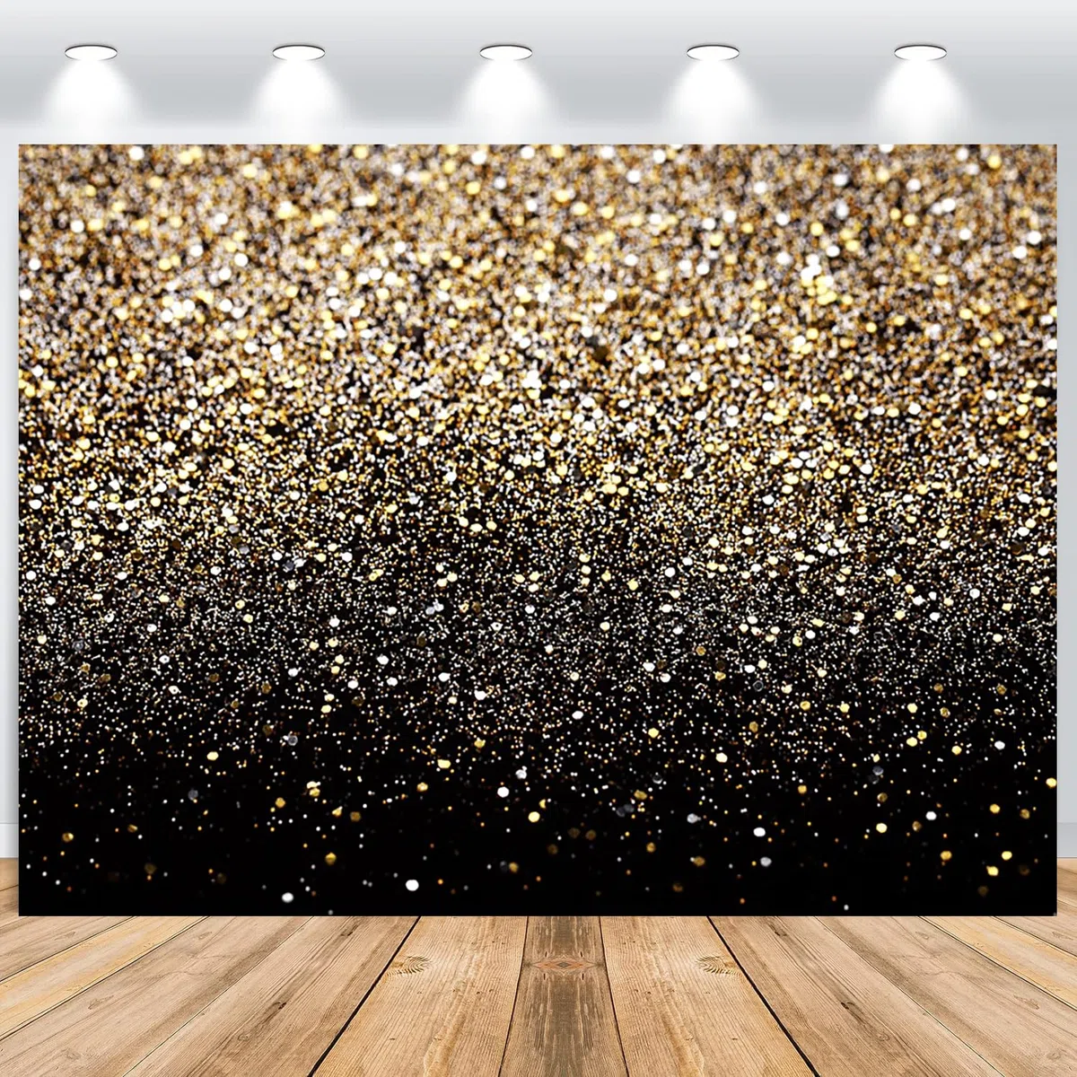 Telón de Fondo Dorado 2,5x1,8m, Partículas Doradas con Purpurina Fondo de Fotografía de Vinilo de Sueño Negro para Cumpleaños, Bodas, Fiestas de Graduación, Fondos de Estudios Fotográficos