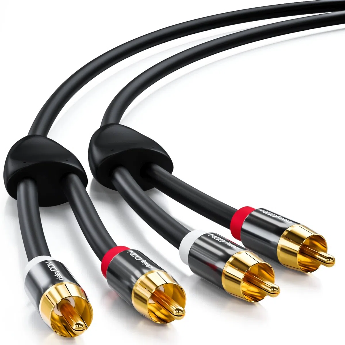 deleyCON 15m Cable Audio Estéreo RCA Cinch - 2x Conector - para Sistema HiFi, Receptor HiFi, Cine en Casa, Reproductor Blu-Ray - Negro