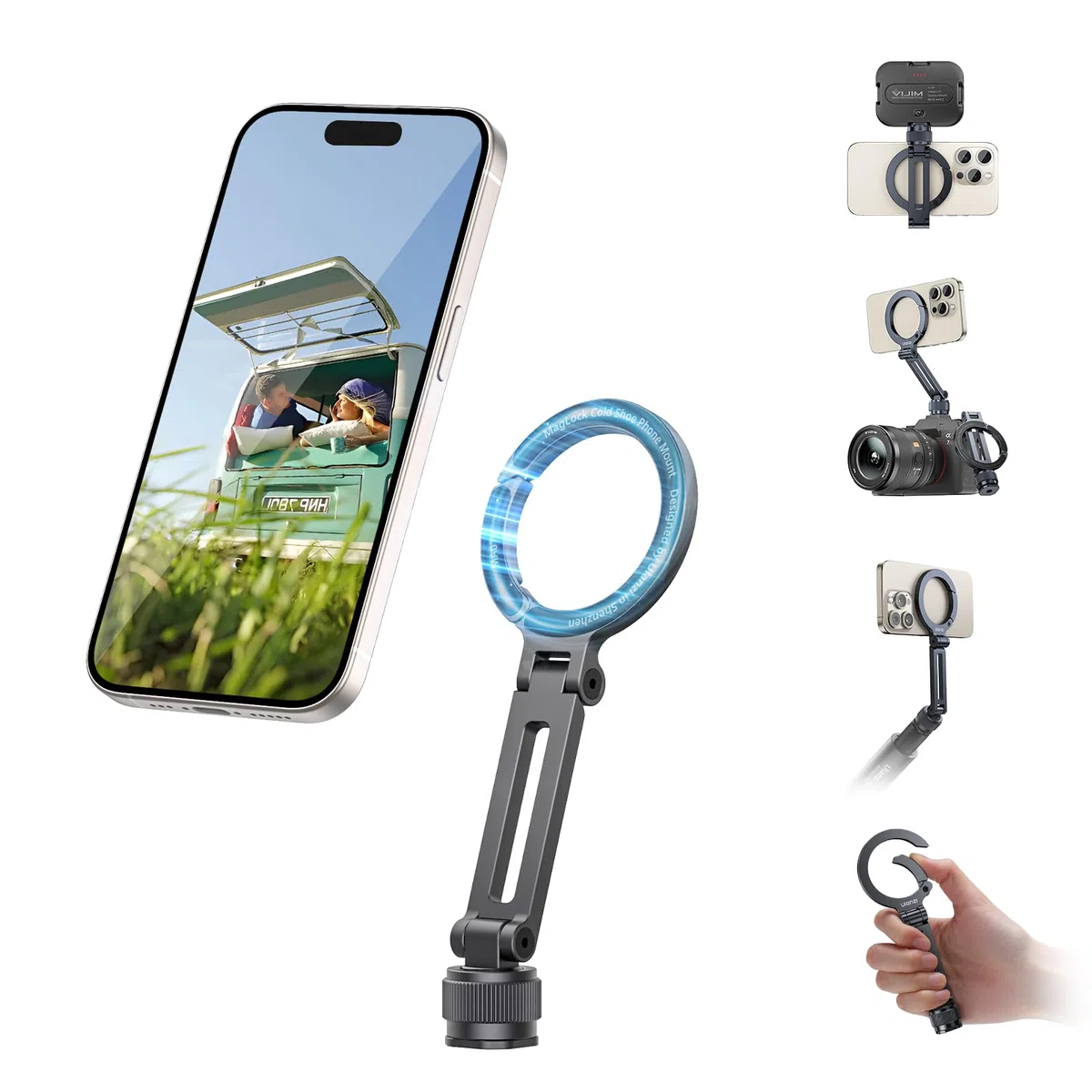 ULANZI MA07 Soporte Magnético para Trípode de Teléfono MagLock con Zapata de 1/4", Adaptador de Aluminio con Ángulo Ajustable Magsafe para iPhone/Android/Cámara/Luz/Trípode