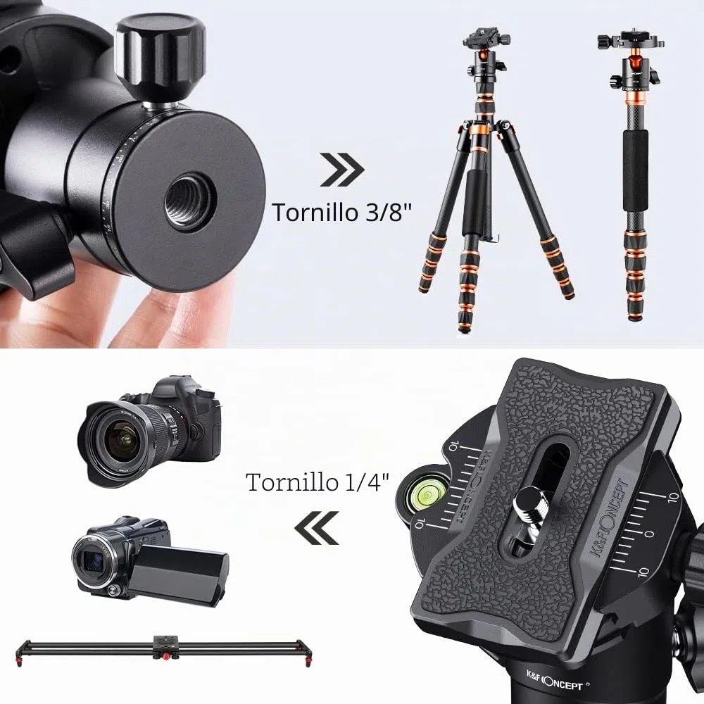 K&F CONCEPT BH-25 Cabeza de Bola de Trípode para Cámara con Placa de Liberación Rápida de 1/4'' y Nivel de Burbuja, Capacidad de Carga de 8 KG para Trípode, Monopié, Cámara