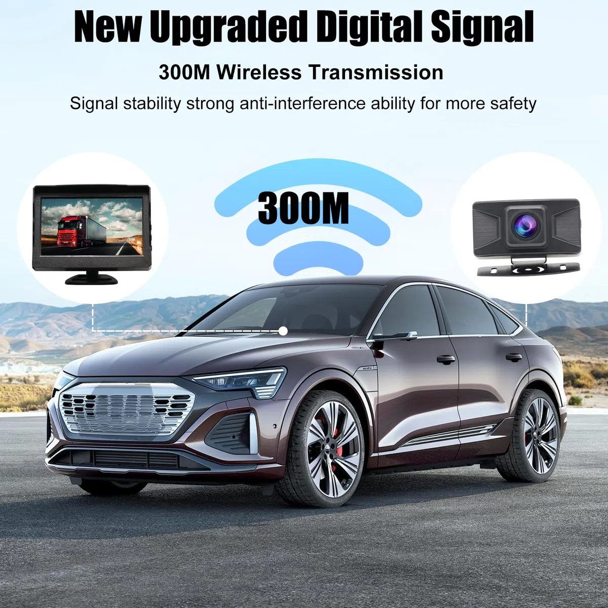 Kit Camara Marcha Atras Coche Inalambrica Digital, 1080P Cámara Visión Trasera WiFi IP68 Impermeable con 5" LCD Monitor, Instalación Simple Transmisión 300M para 12V-36V Camiones camionetas SUV