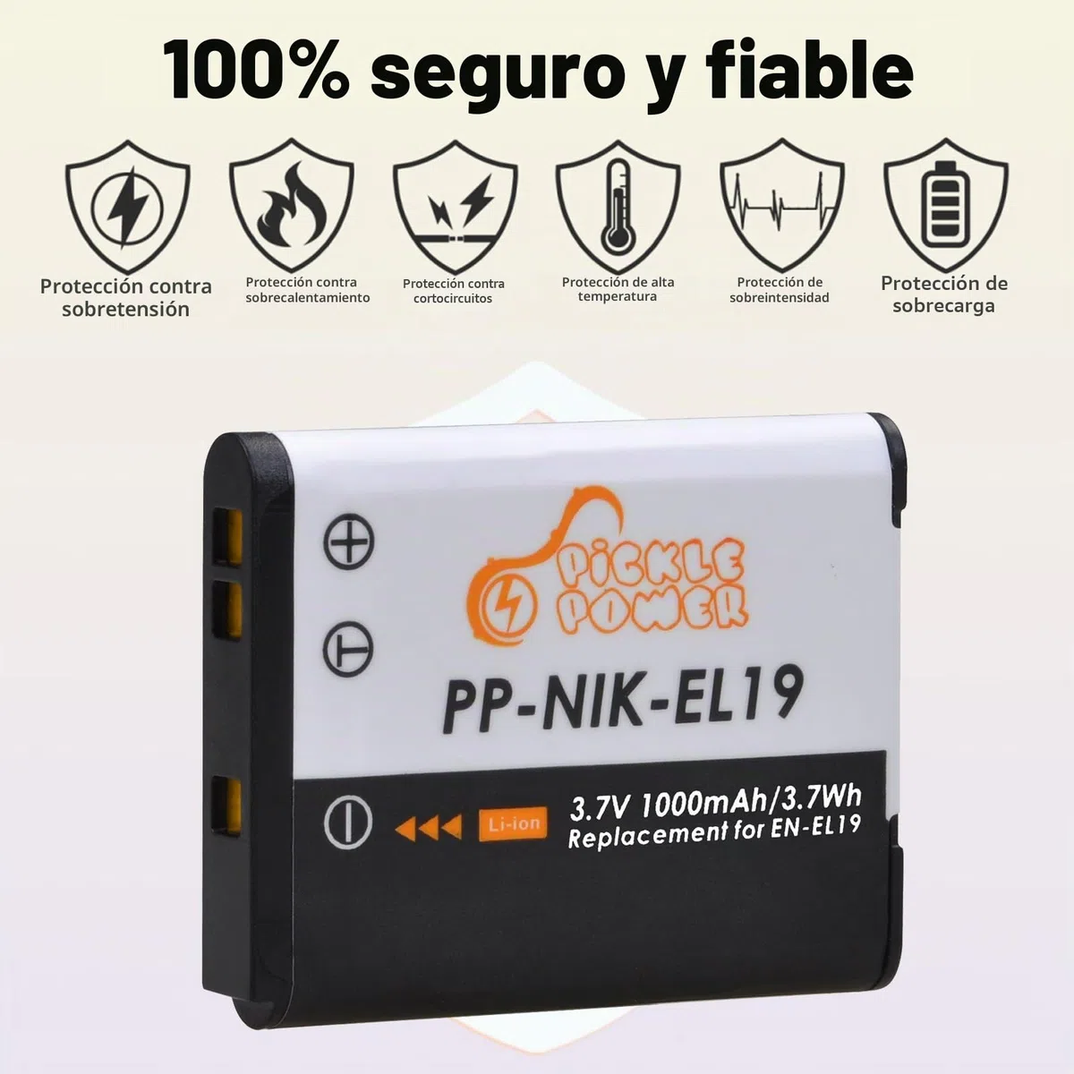 Pickle Power 2X EN-EL19 Batería & LED Doble Cargador para Coolpix S32 S33 S100 S2500 S2800 S3100 S3200 S3500 S3600 S4100 S5200 S6500 S6600 S6800 S6900