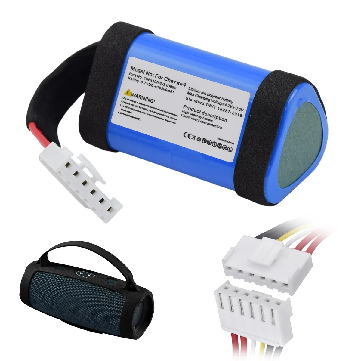 CITYORK Batería de ion de litio para JBL Charge 4, 4J, 4BLK, 3,7 V, 10200 mAh, compatible con Charge 4BLUAM, P/N ID998, SUN-INTE-118, 1INR19/66-3