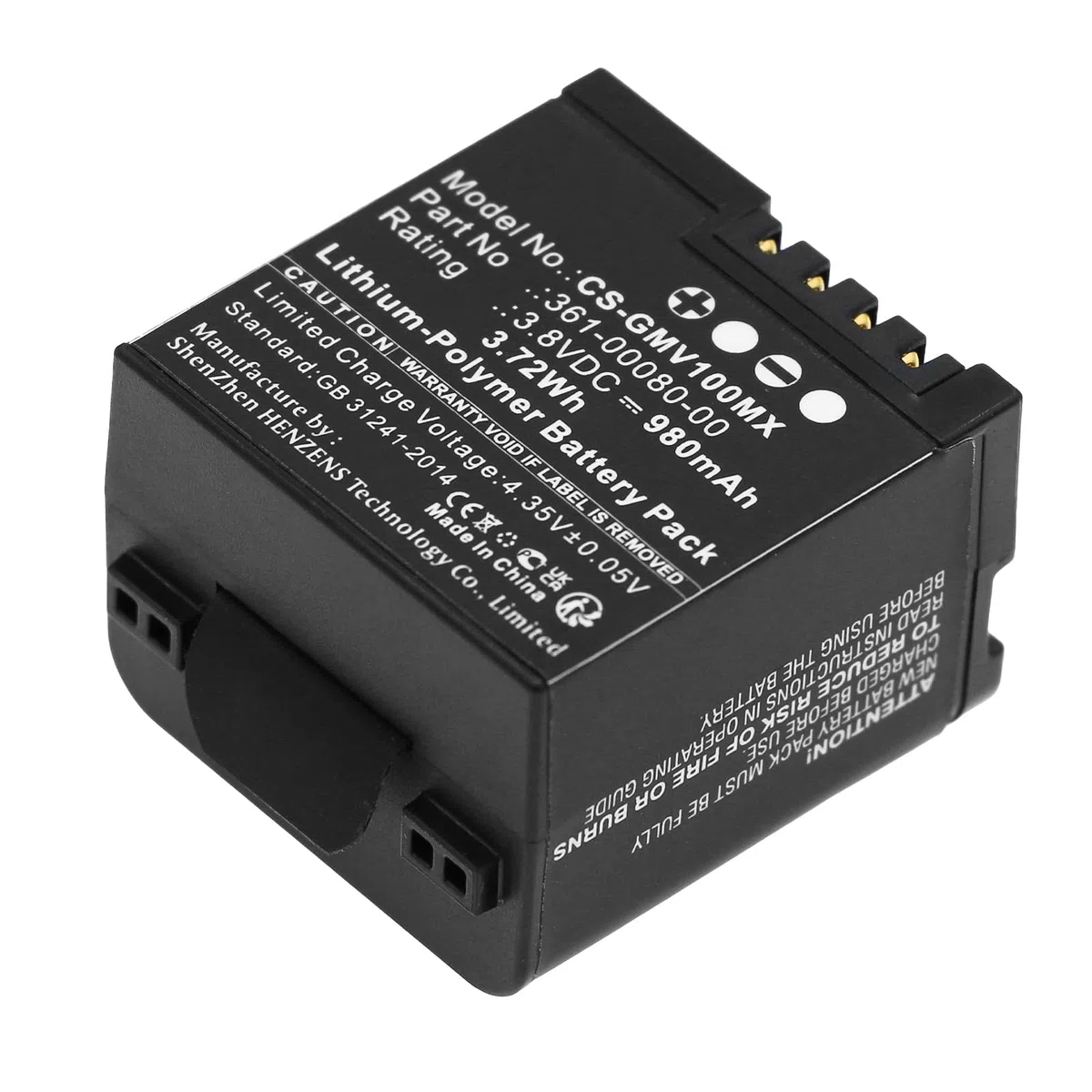 TECHTEK Batería 980mAh Compatible con [Garmin] Virb X, Virb X Compact, VIRB XE sustituye 010-12256-01, 361-00080-00 FBA