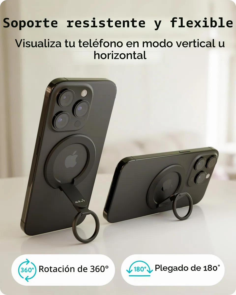 Mous Anillo Magnetico Compatible con MagSafe y Pixelsnap - Ring y Soporte Movil para iPhone 17/16/15/14, Pixel 10, S26/S25 Series