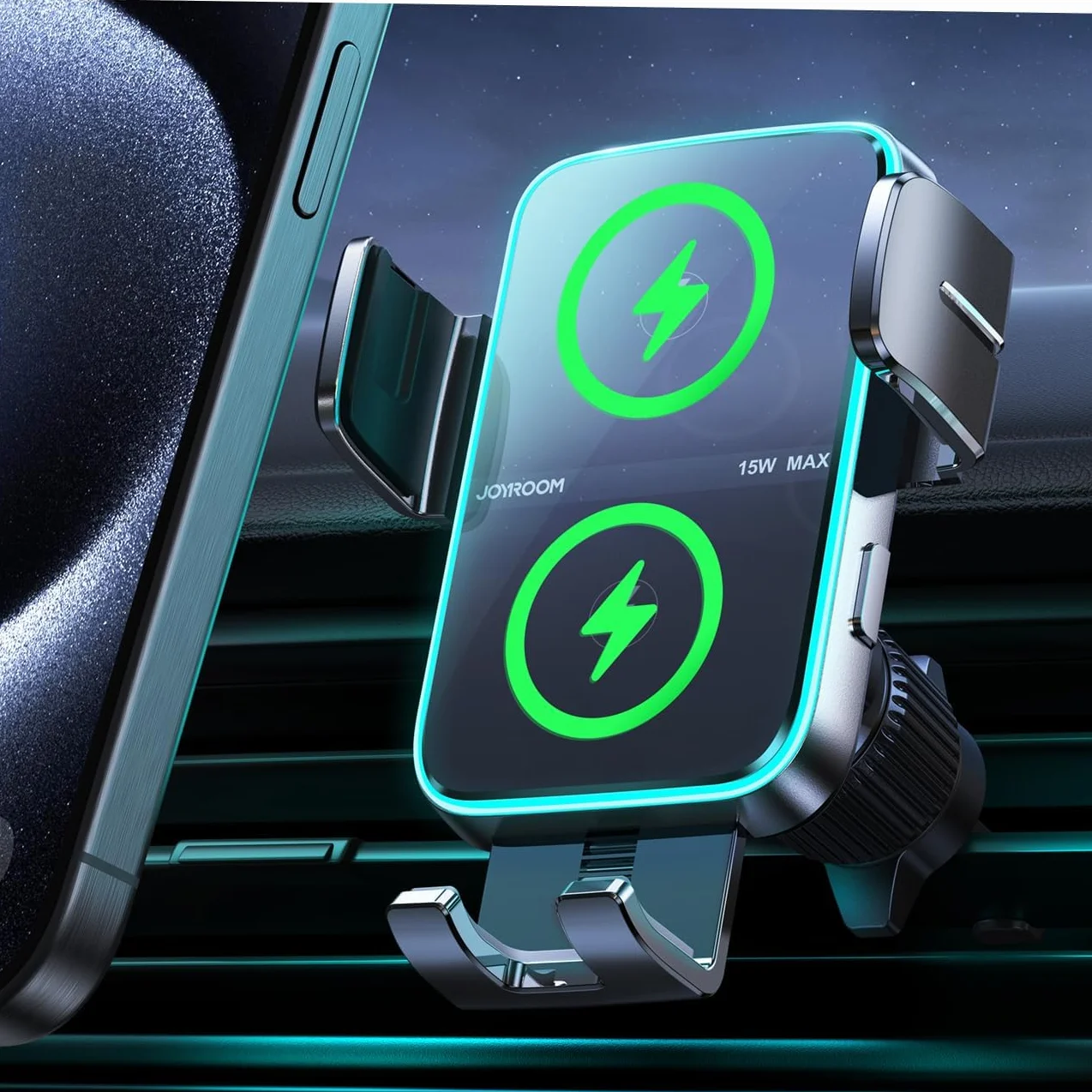 JOYROOM 15W Qi Cargador Inalambrico Coche,【Doble Bobina】 Soporte Coche Magsafe con Sujeción Automática, Fast Wireless Car Charger para iPhone 16/1513/12/Pro/Sumsang Galaxy S23/S22/S21/S20/Note 20
