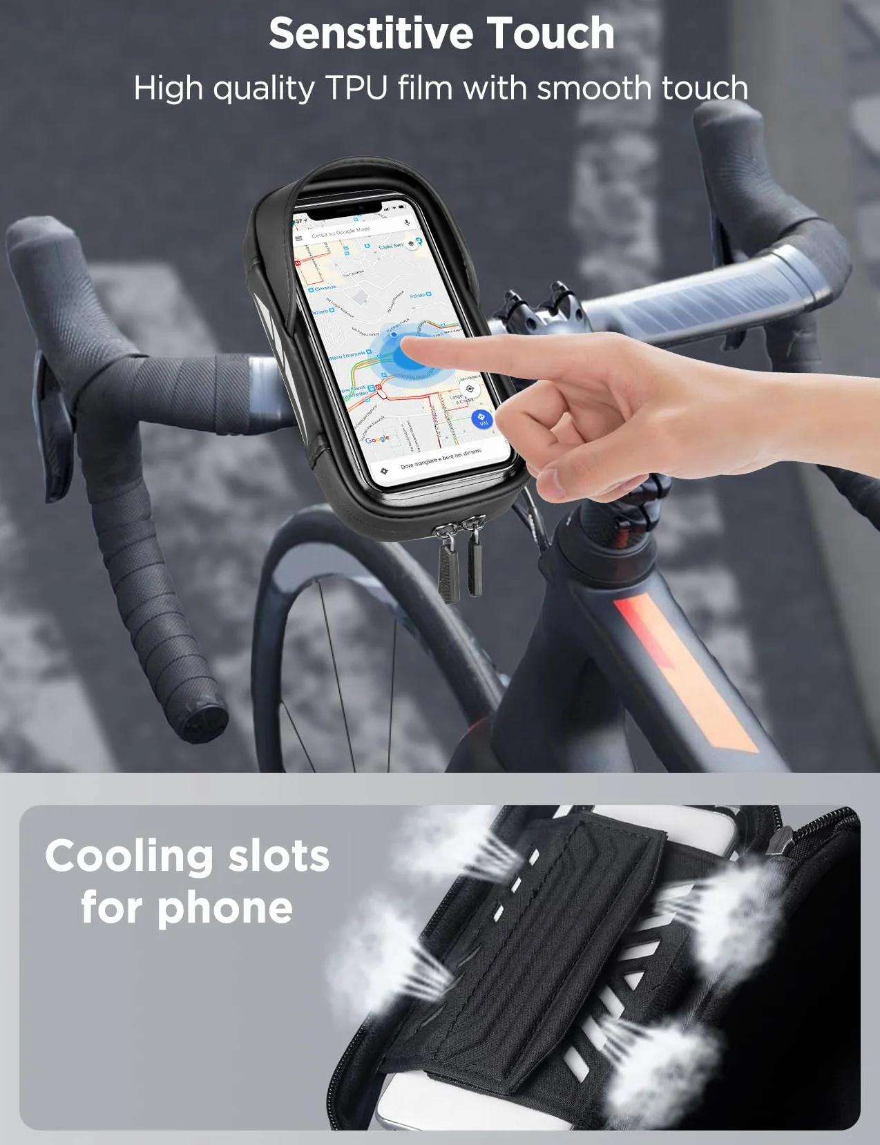 Vitalismo Soporte Móvil Bicicleta Moto Impermeable, Bolsa Manillar Bicicleta con Cubierta de Lluvia Rotación 360 Porta Móvil Bici para Teléfono hasta 7 Pulgadas