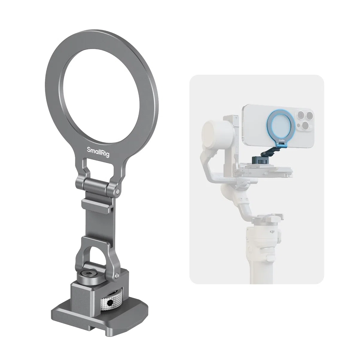 SMALLRIG Soporte de metal para teléfono móvil con placa base para Arca Standard compatible con DJI RS 4 Mini, soporte para teléfono móvil con zapata de accesorios, soporte de trípode para iPhone 17/16