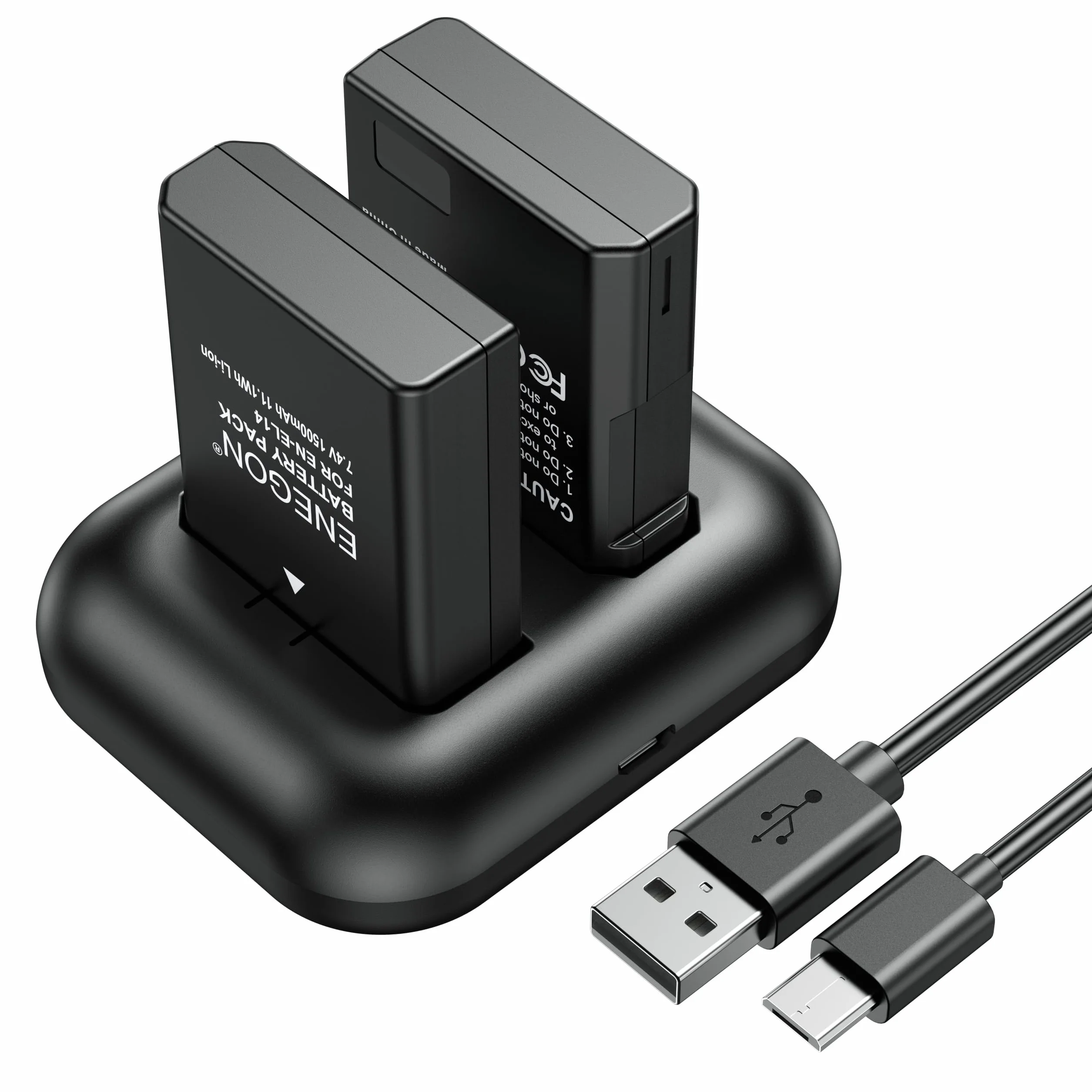 ENEGON Batería de Repuesto (Paquete de 2) y Kit de Cargador rápido para Nikon EN-EL14/EN_EL14a y DSLR D3100, D3200, D3300, D3400, D3500, D5100, D5200, D5300, D5500, D5600