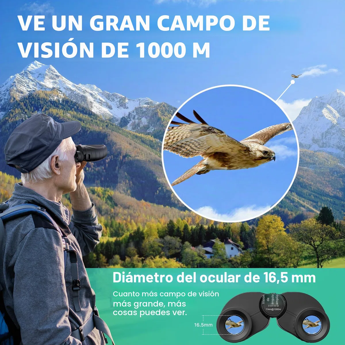 Kylietech Prismaticos Compactos 12 x 25, Prismáticos Ligeros para Adultos y Niños, óptica FMC Multi-Coated y Prismas BAK-4, Ideales para Deportes al Aire Libre, Viajes y Caza, Conciertos