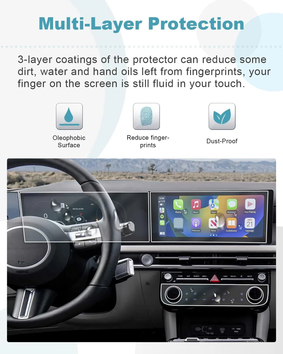 CDEFG Compatible con 2025 2026 Facelift Hyundai Tucson NX4 Navigation Protector de Pantalla + Aire Acondicionado + Panel de Instrumentos Resistente a los arañazos 12,3 pulgadas GPS Nano Protector de