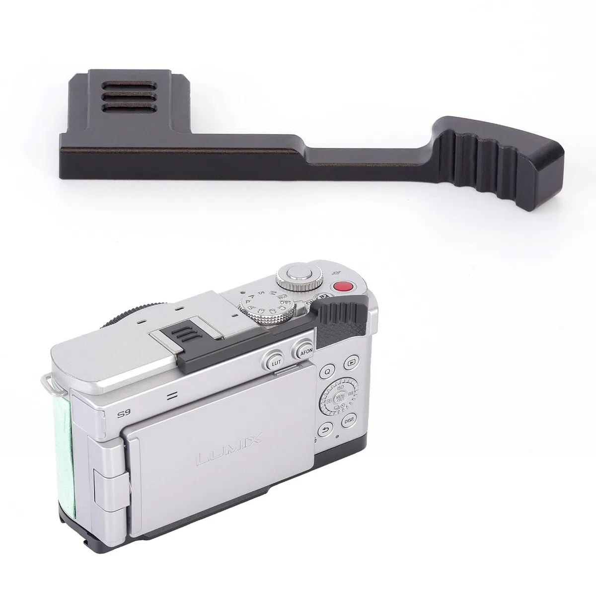 Agarre de metal para pulgar hacia arriba para cámara Panasonic LUMIX S9, agarre antideslizante para dedos de mano LUMIX S9, soporte de pulgar para fotografía con una sola mano (negro)