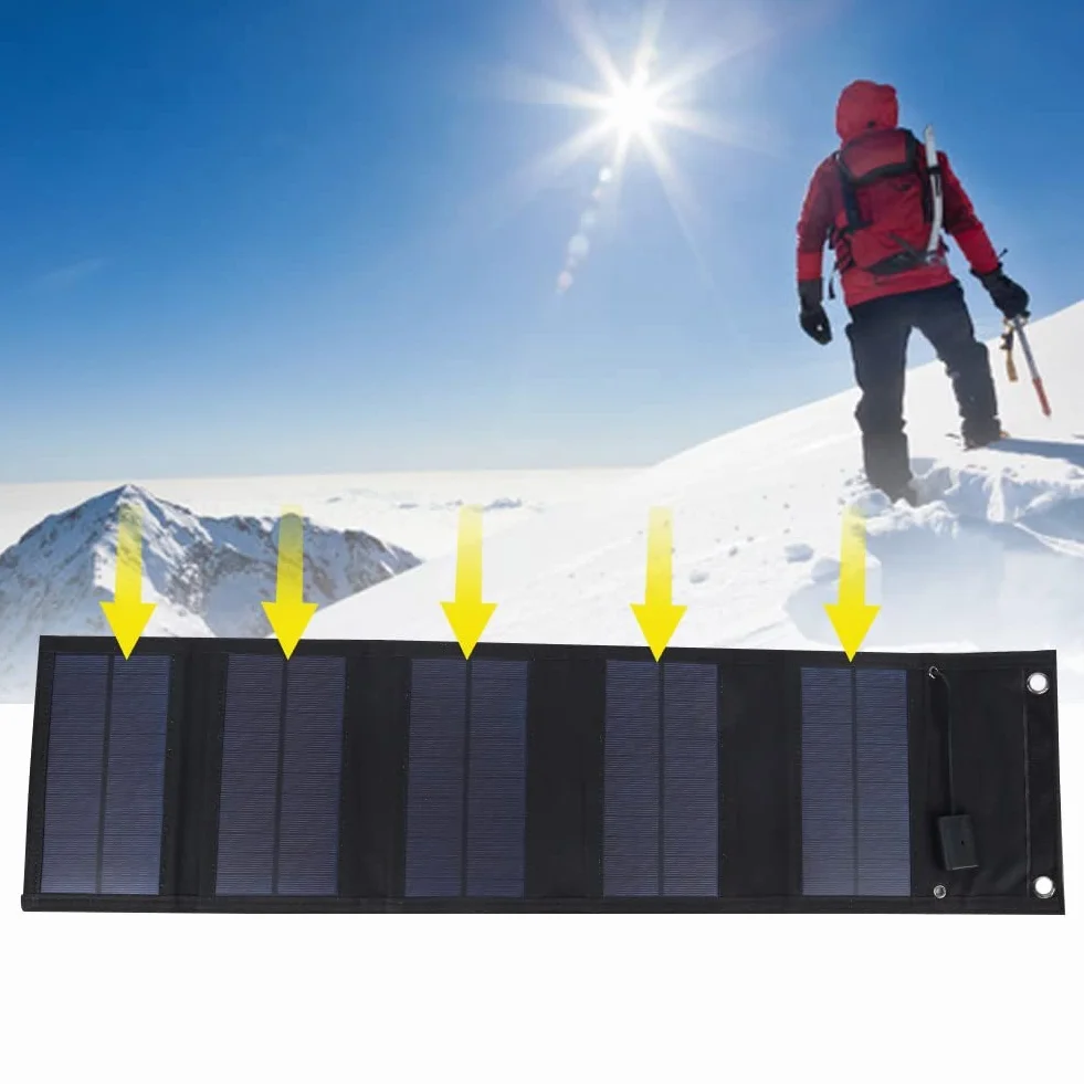 Cargador solar de 20 W Cargador de panel solar BuyWeek plegable Puertos USB (5 V) con indicador de carga IP65 Panel solar monocristalino impermeable for exteriores for viajes de camping, carga de disp