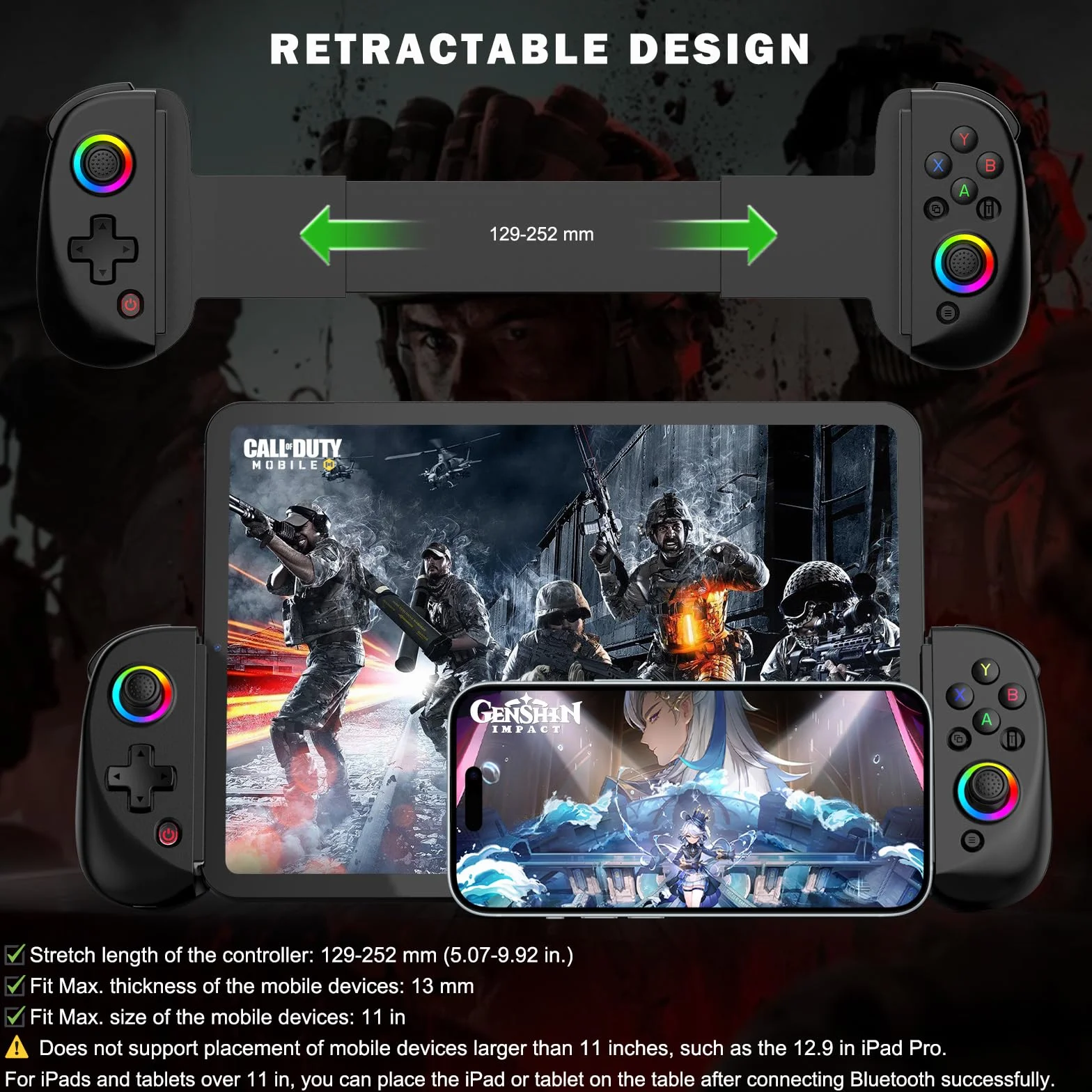 Joso Controlador de teléfono iPhone/iPad/Android/Tablet, Controlador D8 para Switch/PS/PC con joysticks de Efectos Hall Play COD, Genshin Impact, Controlador Android Compatible con Juegos en la