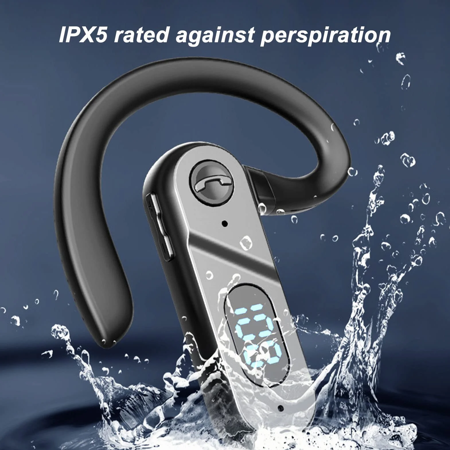 PUSOKEI Auriculares Inalámbricos Bluetooth, Auriculares de un Oído sin Dolor para Teléfono Celular, Auriculares con Gancho para la Oreja sin Tapones para los Oídos, Auricular Impermeable