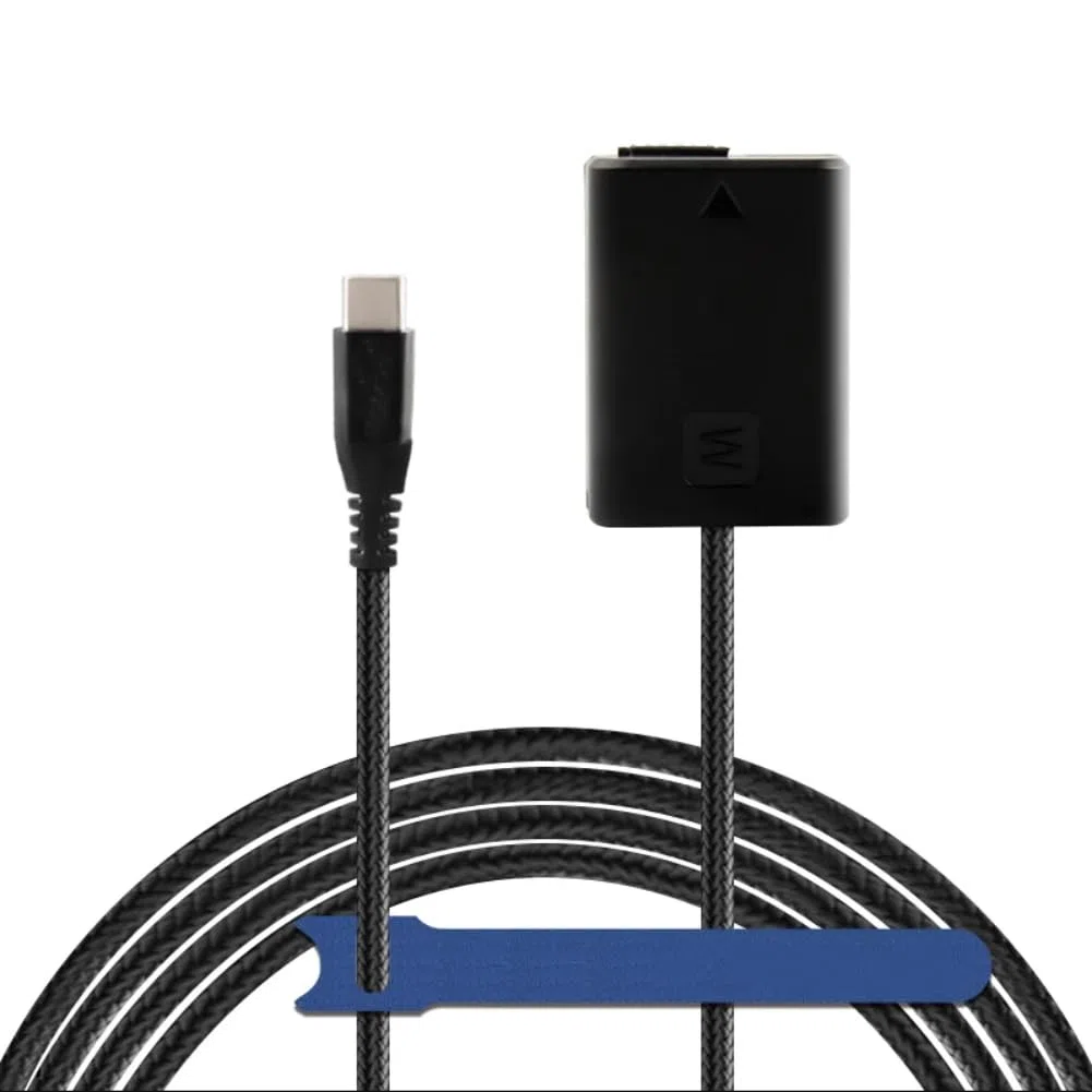 Cable de alimentación trenzado PD USB-C a NP-FW50 batería simulada AC-PW20 DC Acoplamiento para Sony Alpha A5100 A6500 A6400 A6000 A55 A7