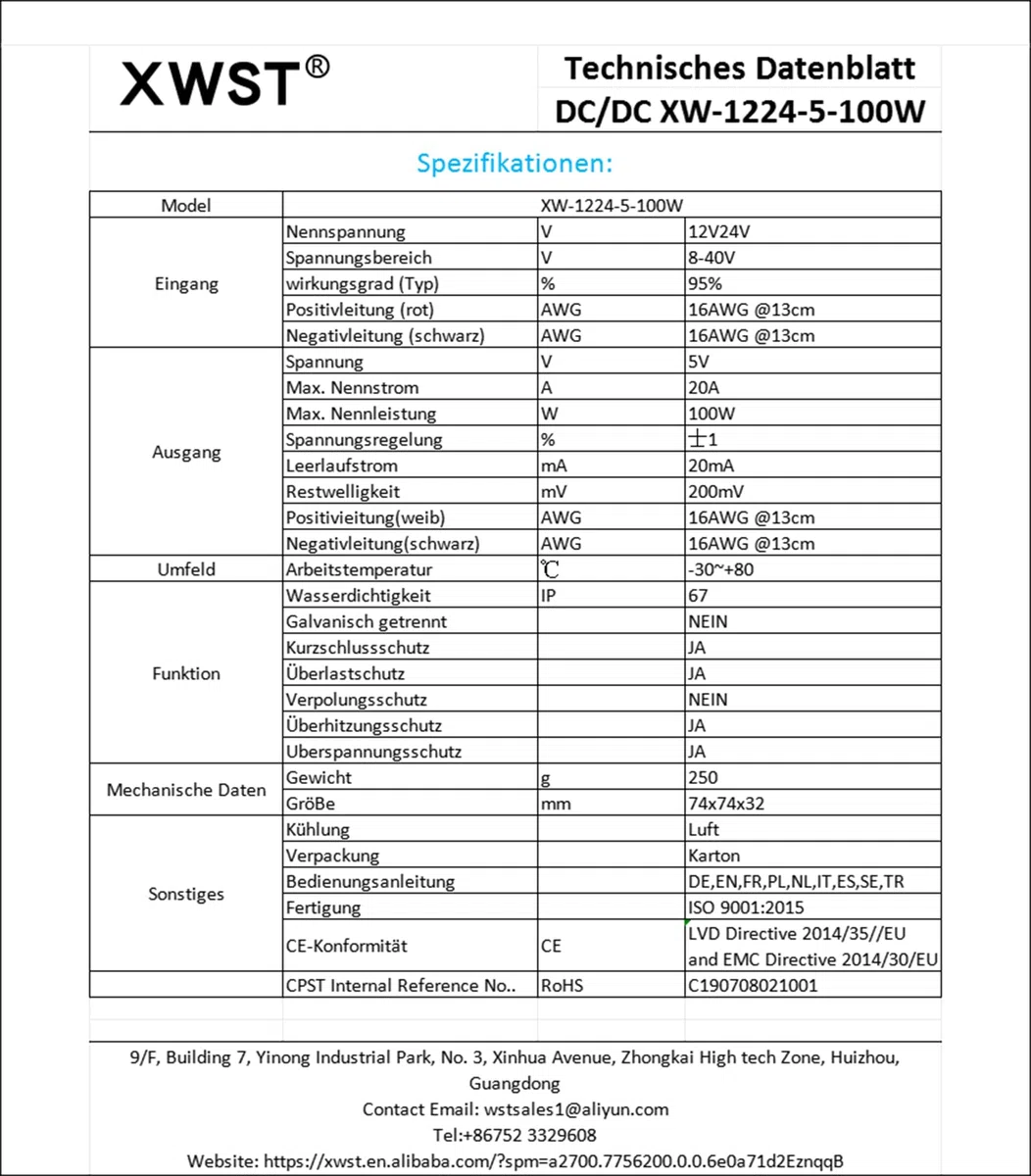 DC DC Convertidor 12V24V a 5V 20A 100W Buck Regulador de Voltaje Inversor Adaptador de Transformador (DC8-40V Entrada Ancha)